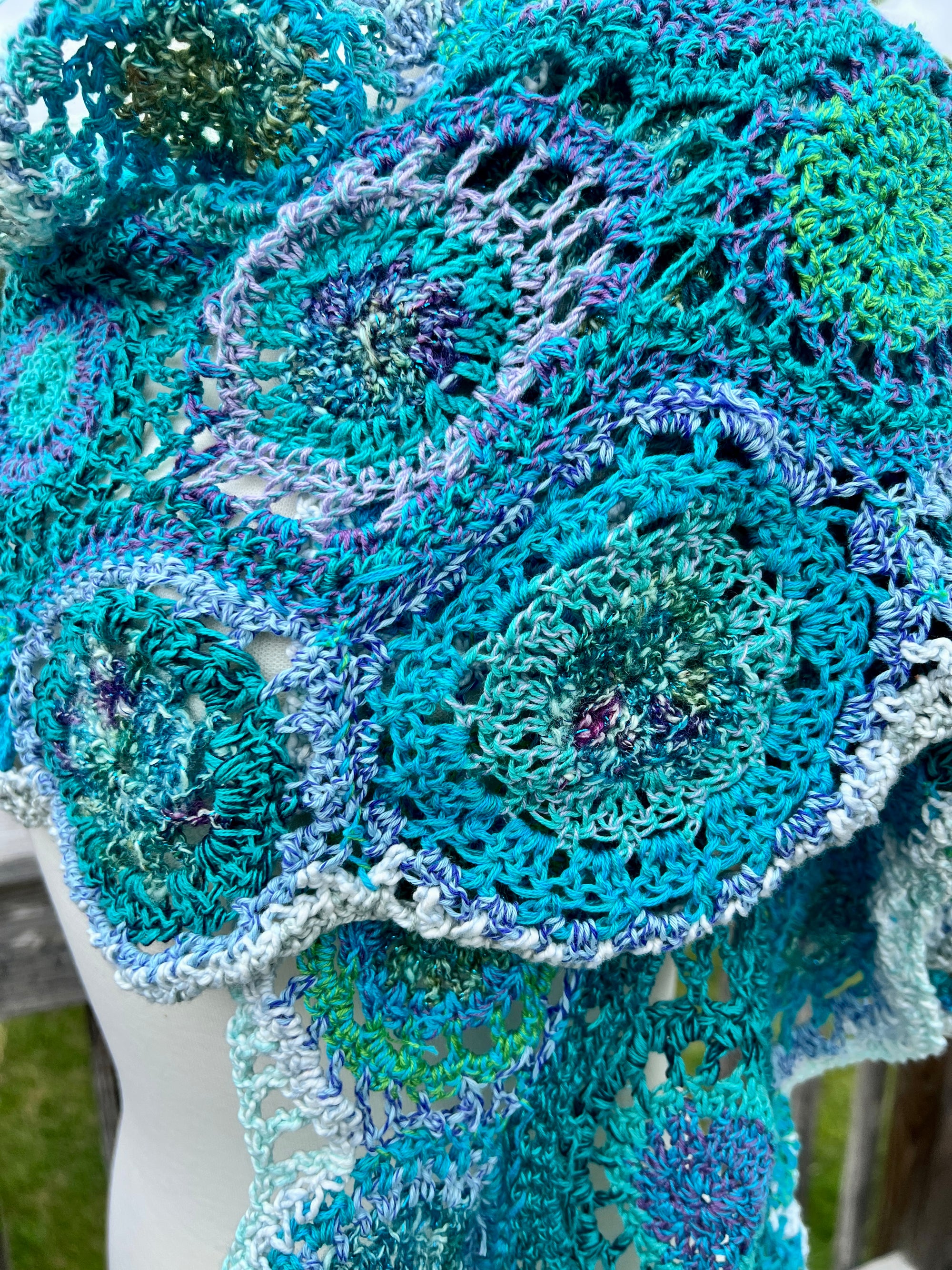 Summer Shawl Circle Mandalas in Blues