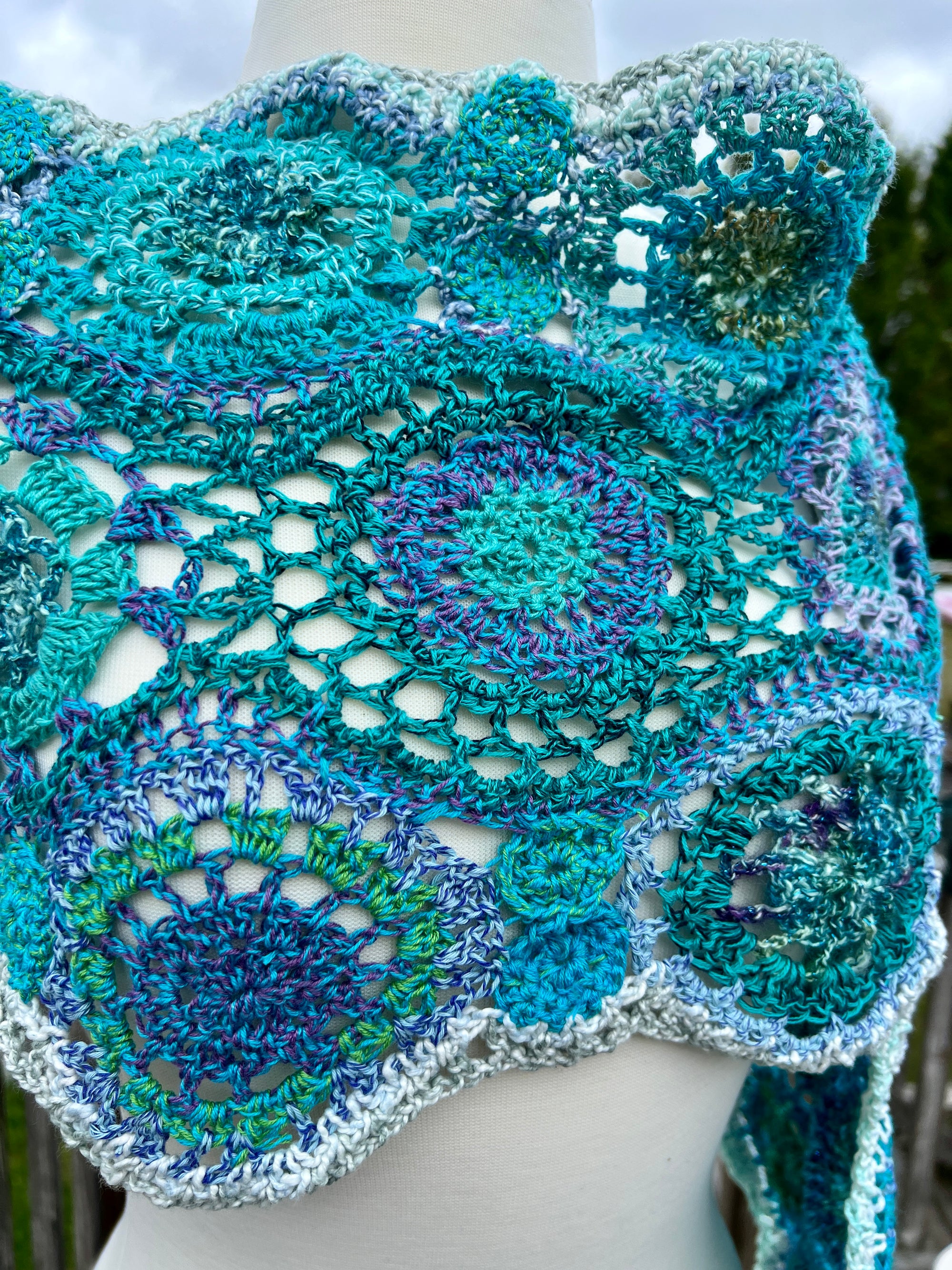 Summer Shawl Circle Mandalas in Blues