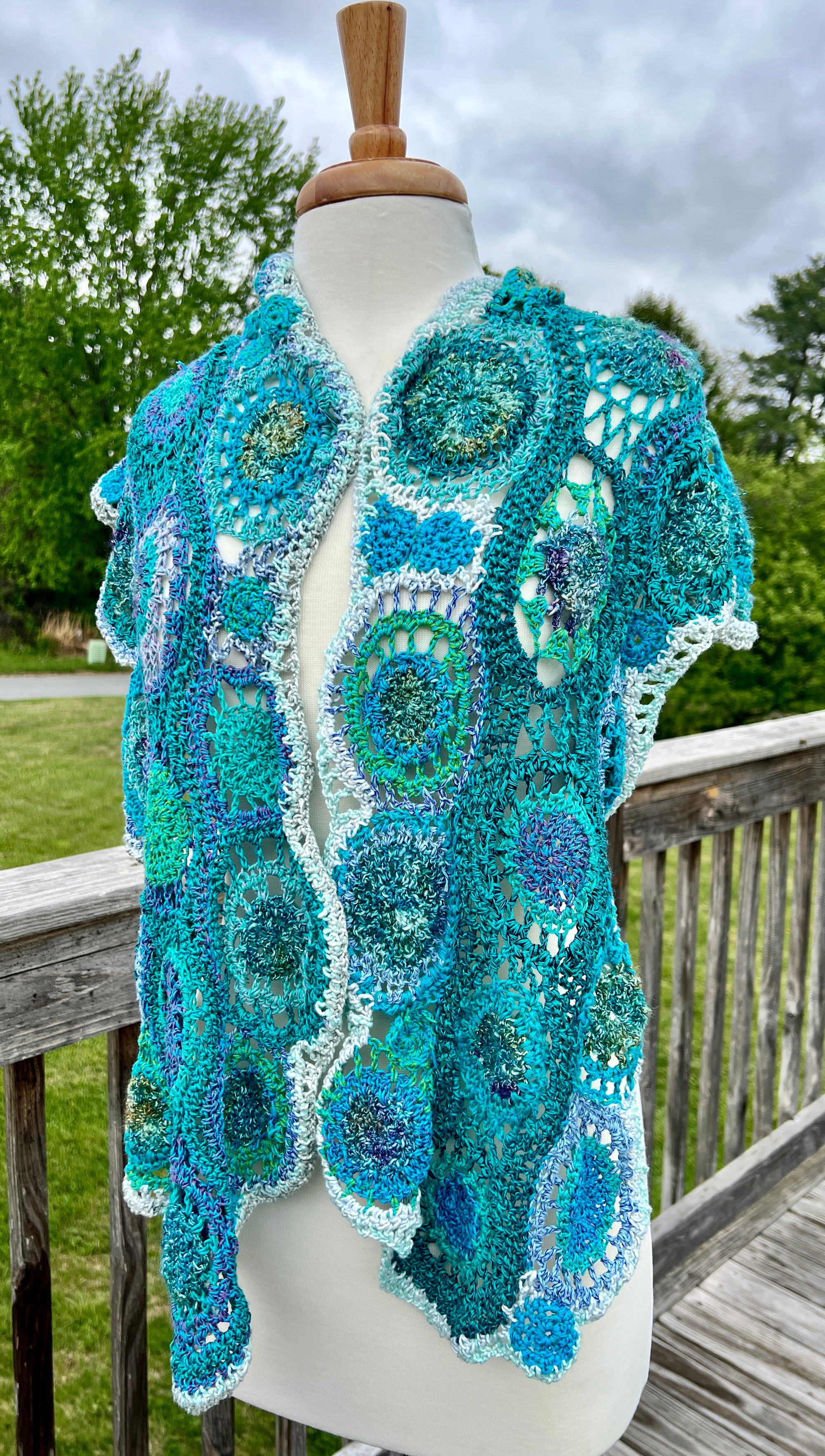 Summer Shawl Circle Mandalas in Blues