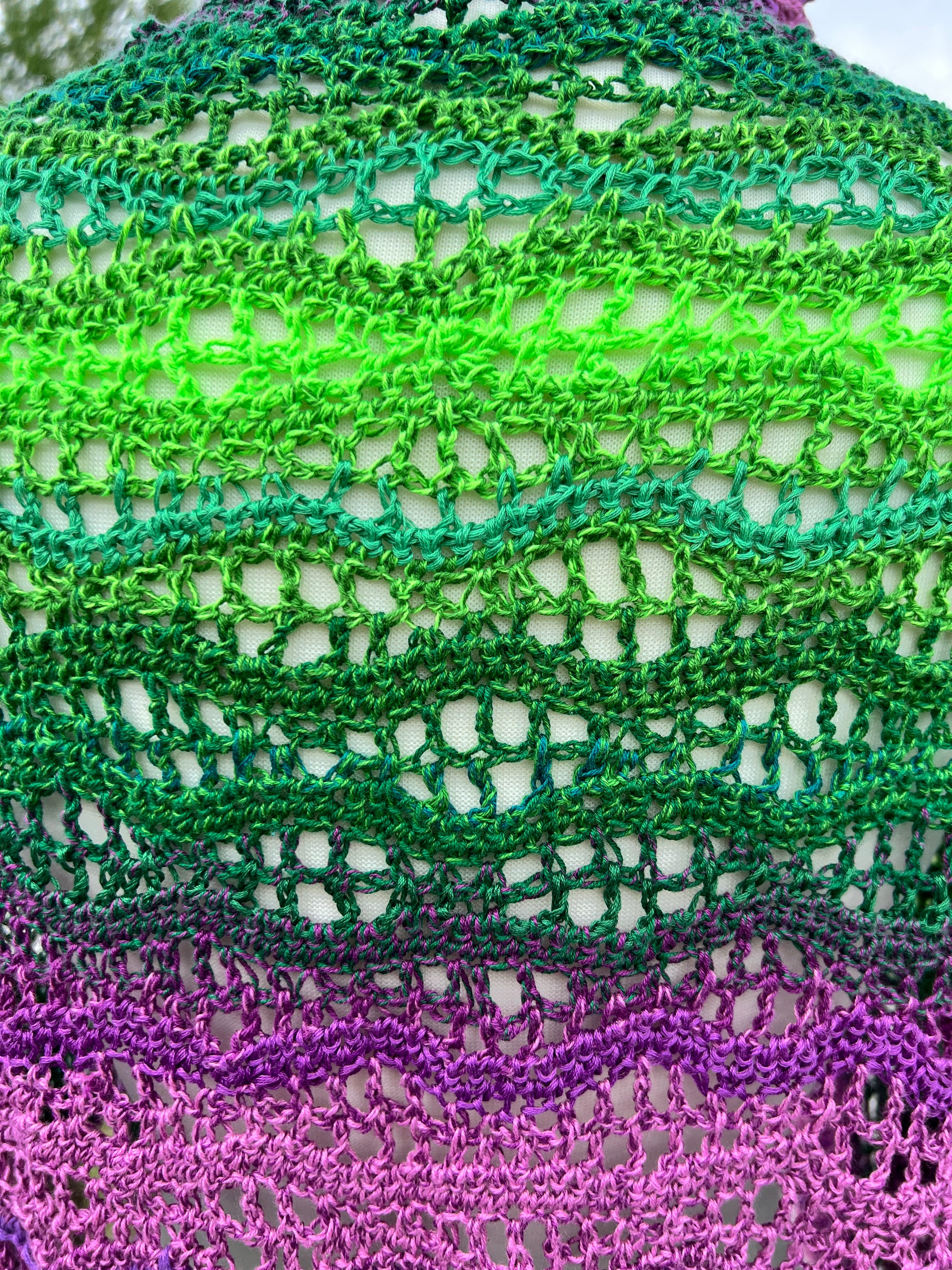 Summer Crocheted Full Tiered Shawl Small/Medium  - Purple with Neon Green