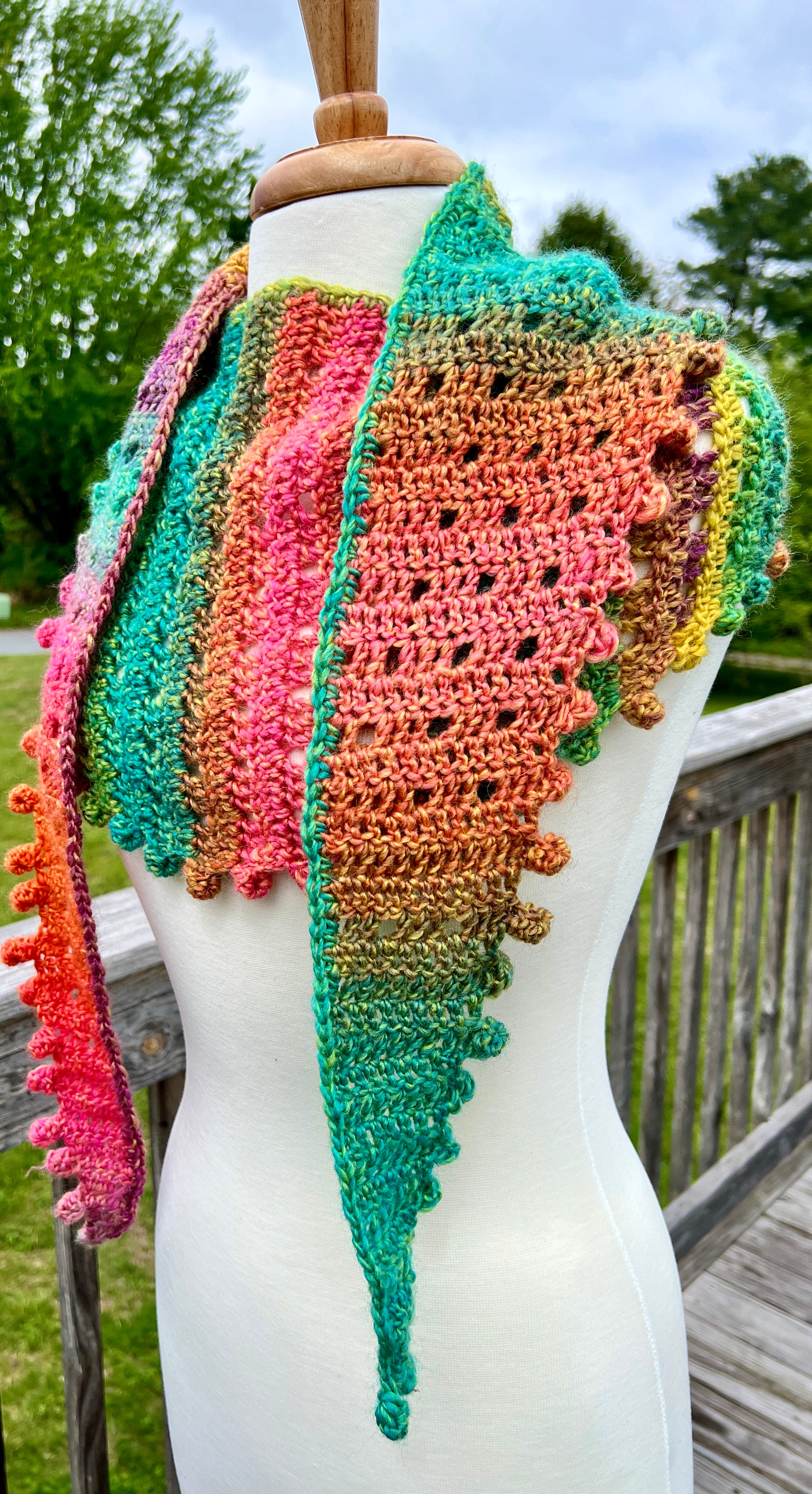 Summer Scarflette - Soft Pastels in greens, oranges and multi color