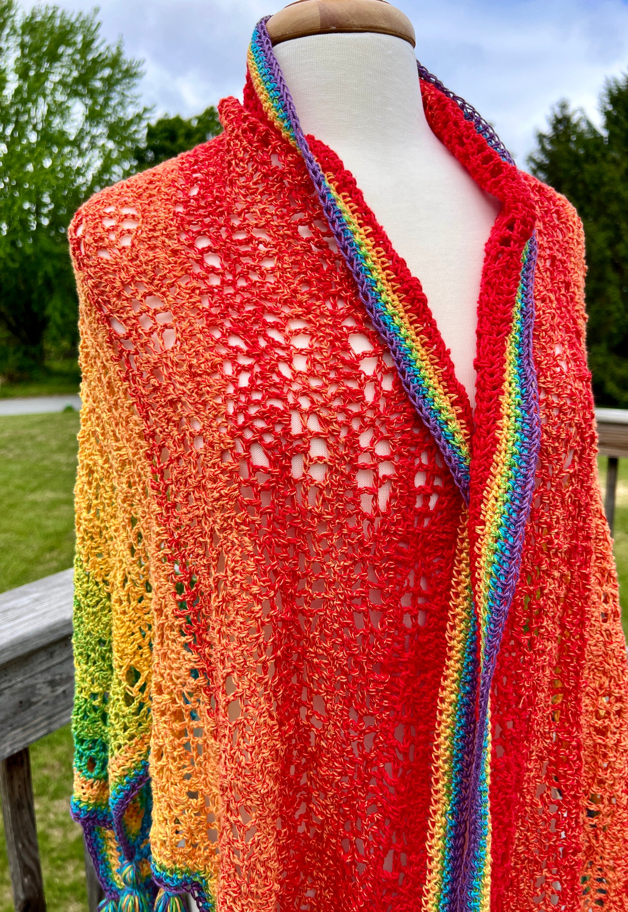Summer Crocheted  Full Tiered Shawl  Large-XLarge-Plus Rainbow