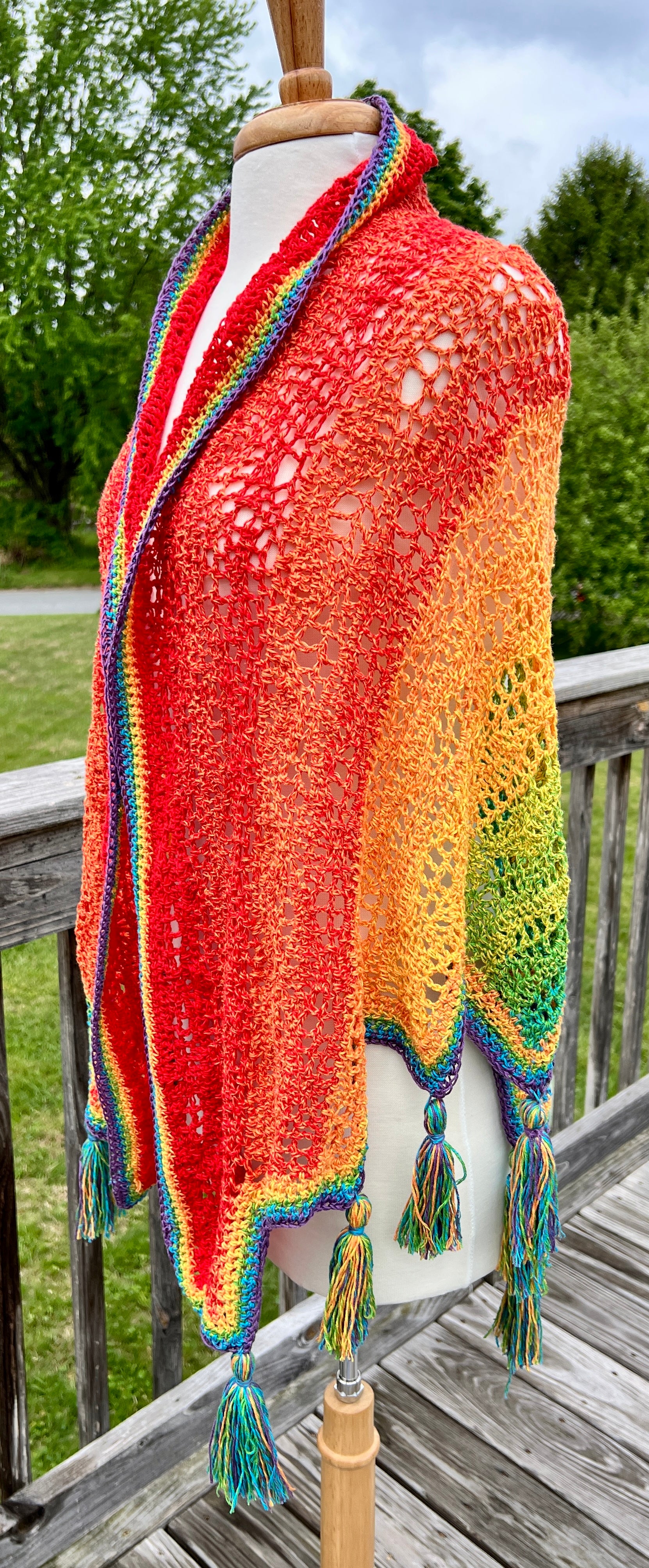 Summer Crocheted  Full Tiered Shawl  Large-XLarge-Plus Rainbow