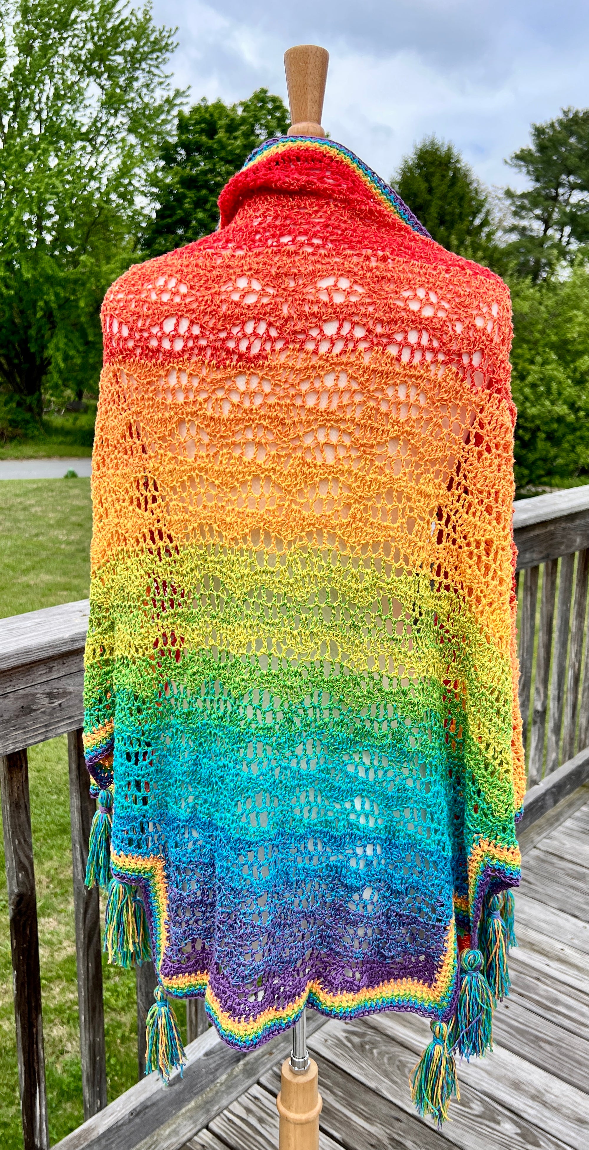 Summer Crocheted  Full Tiered Shawl  Large-XLarge-Plus Rainbow