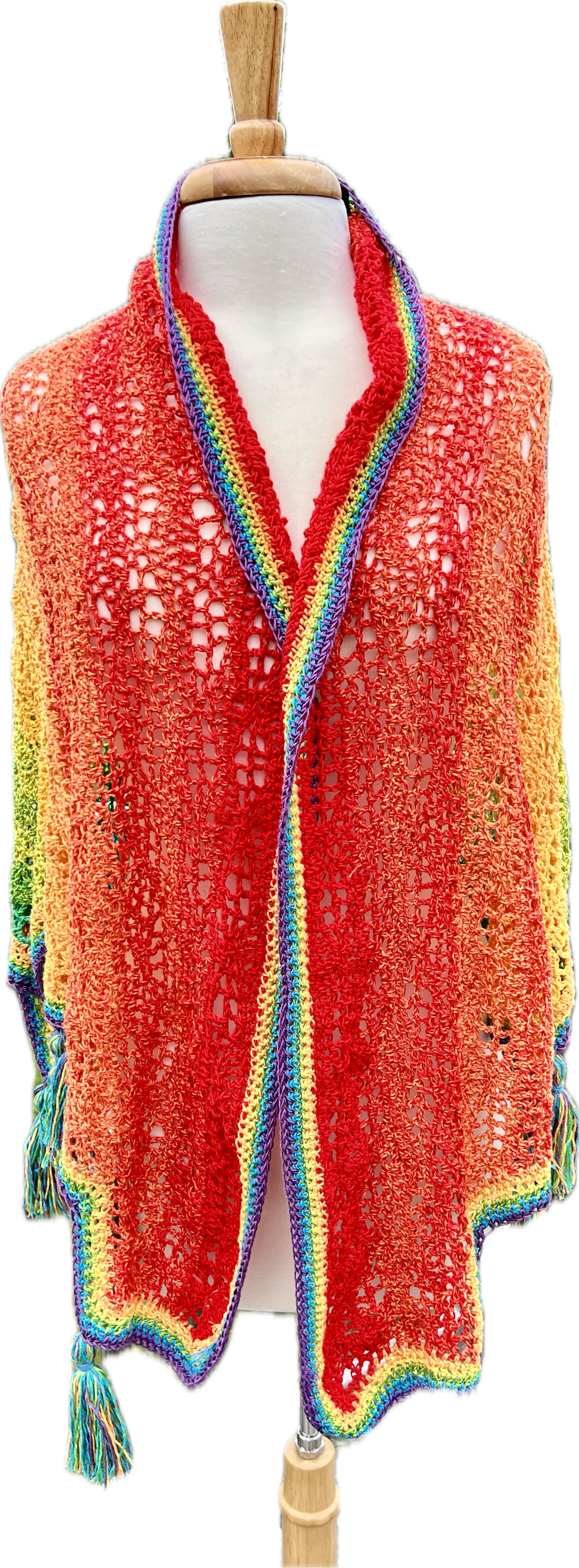 Summer Crocheted  Full Tiered Shawl  Large-XLarge-Plus Rainbow