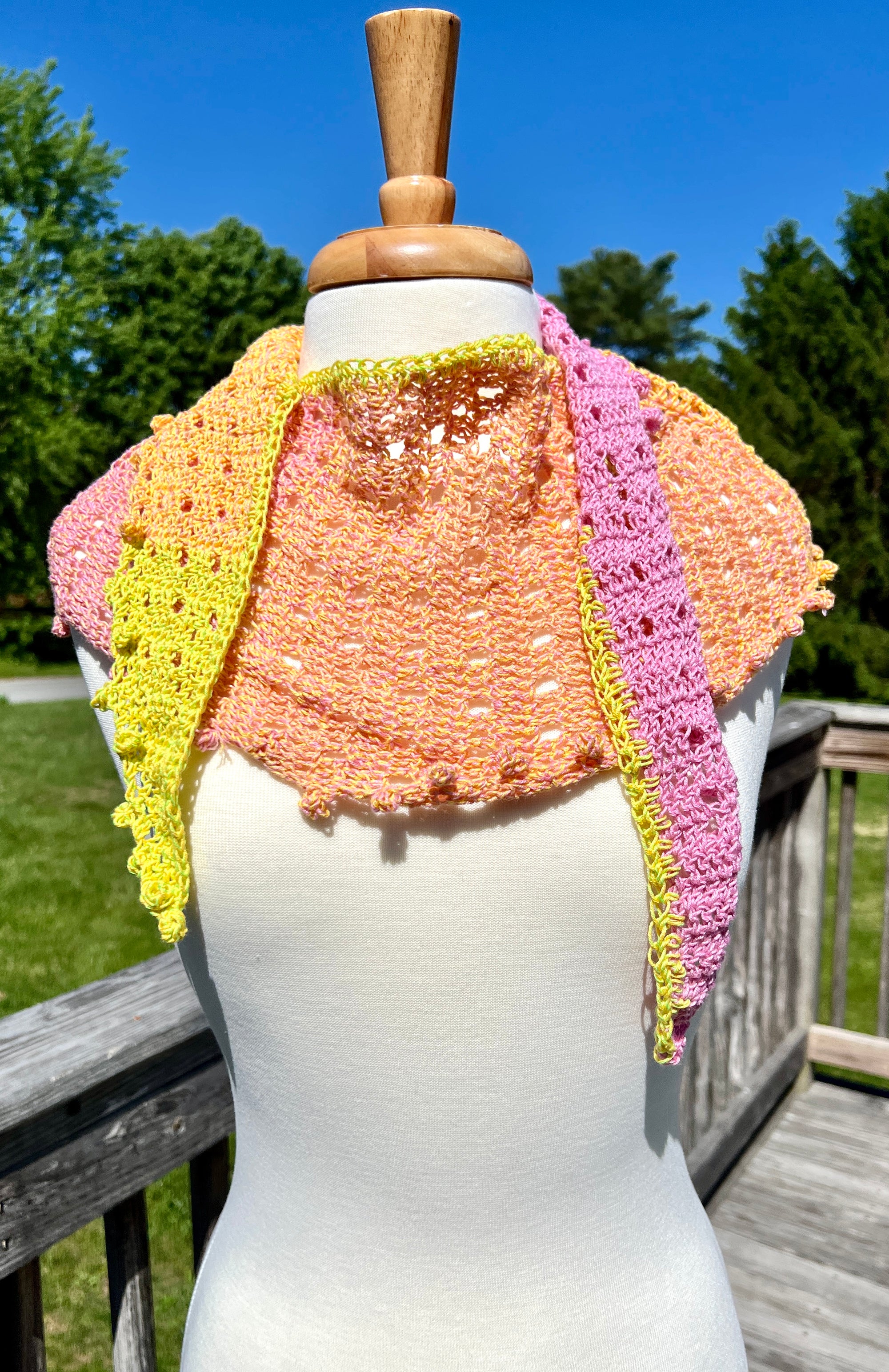 Summer Scarflette - Fine Floss in Pinks, Orange, Yelow and Flash of Green