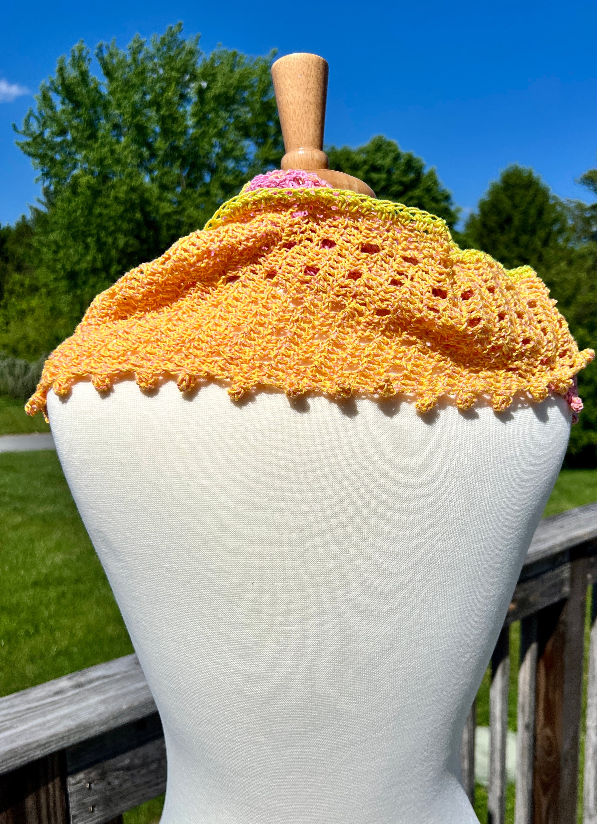 Summer Scarflette - Fine Floss in Pinks, Orange, Yelow and Flash of Green