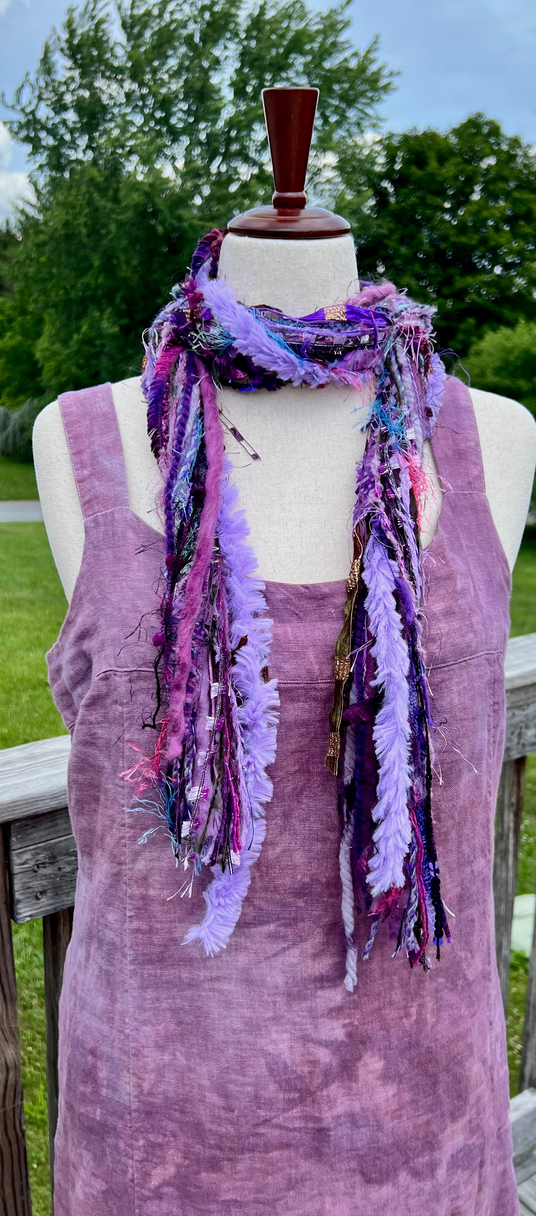 Yarn Scarf - In Purples/Lilacs Novelty Yarn, Ribbon and Sparkle