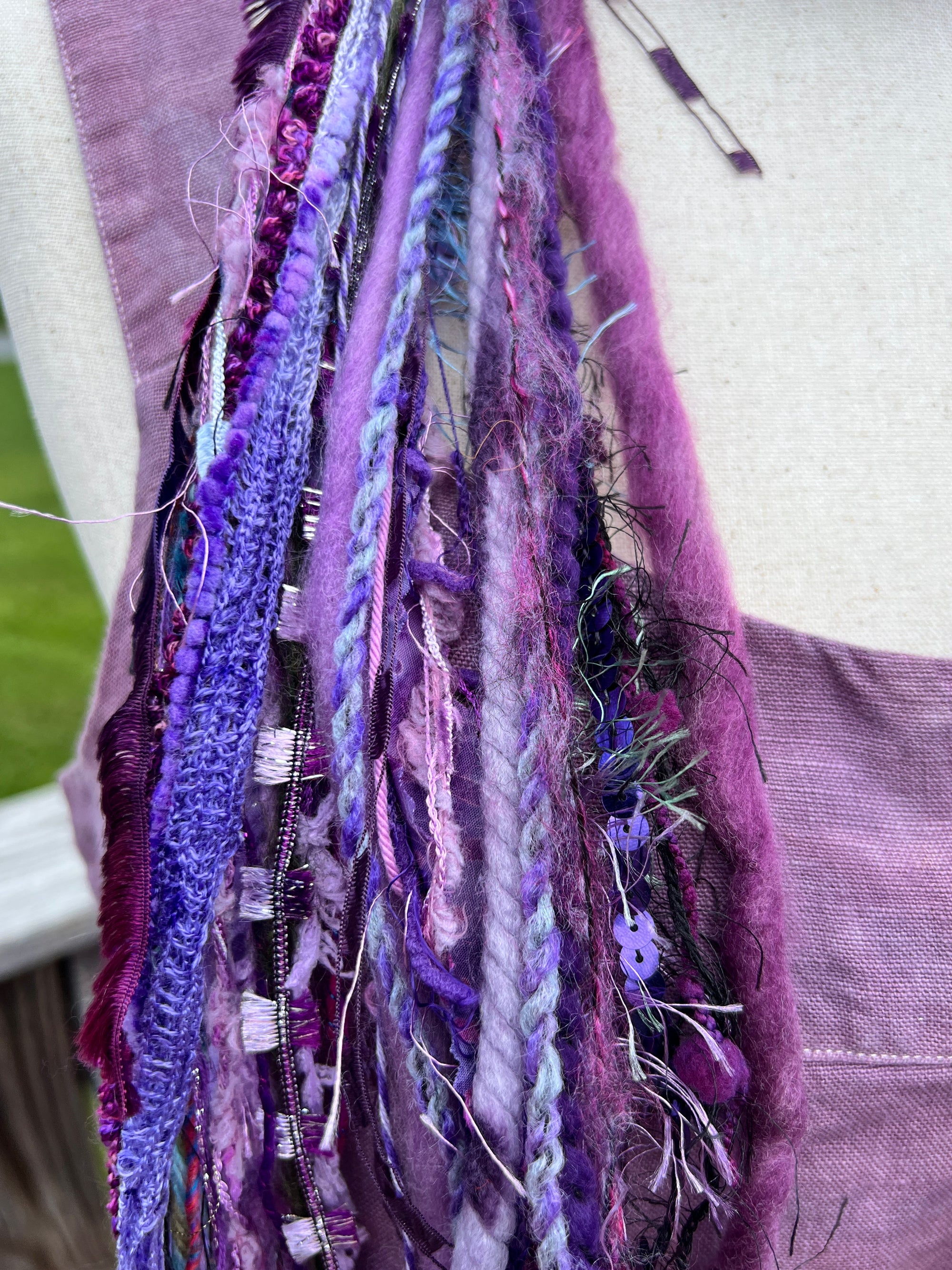 Yarn Scarf - In Purples/Lilacs Novelty Yarn, Ribbon and Sparkle