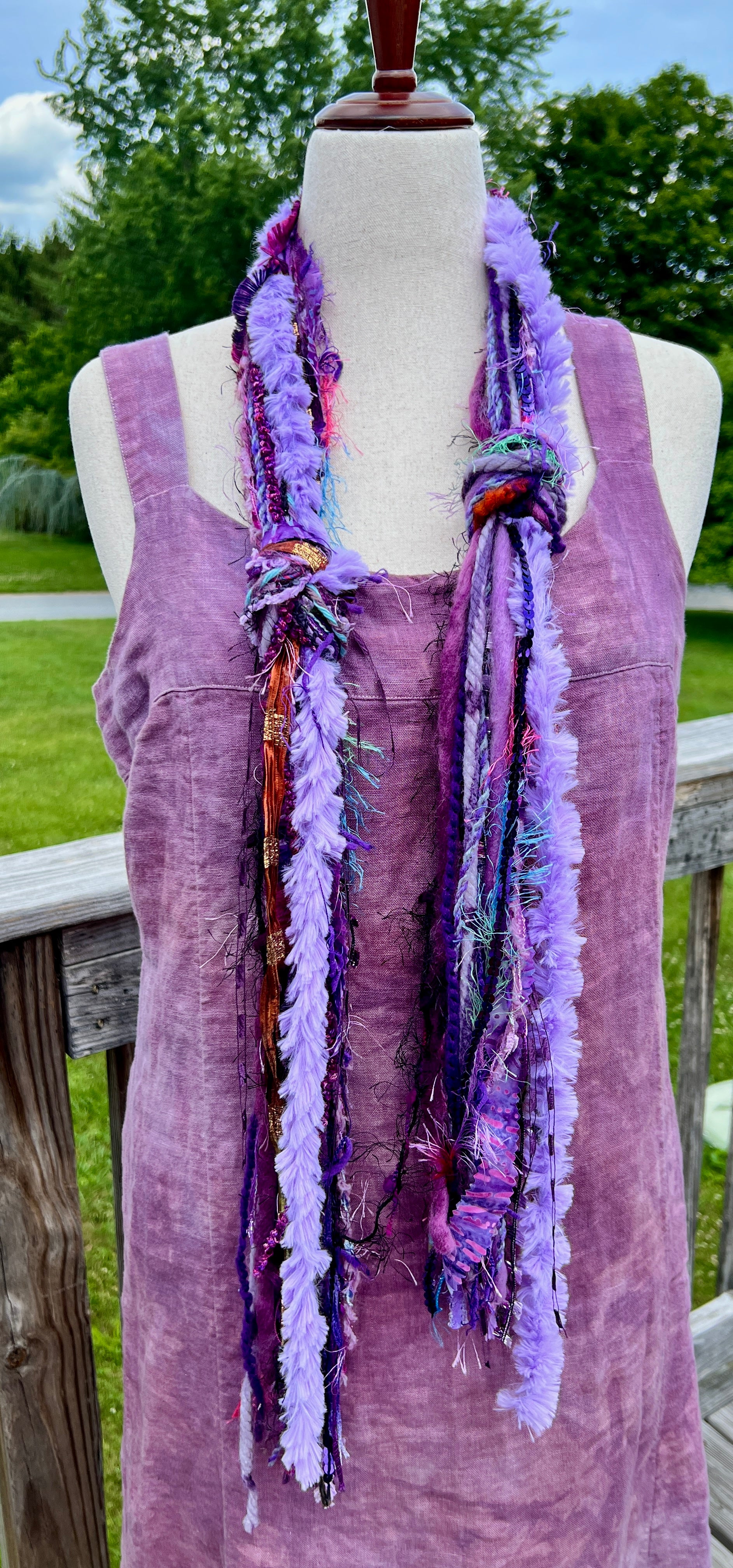 Yarn Scarf - In Purples/Lilacs Novelty Yarn, Ribbon and Sparkle