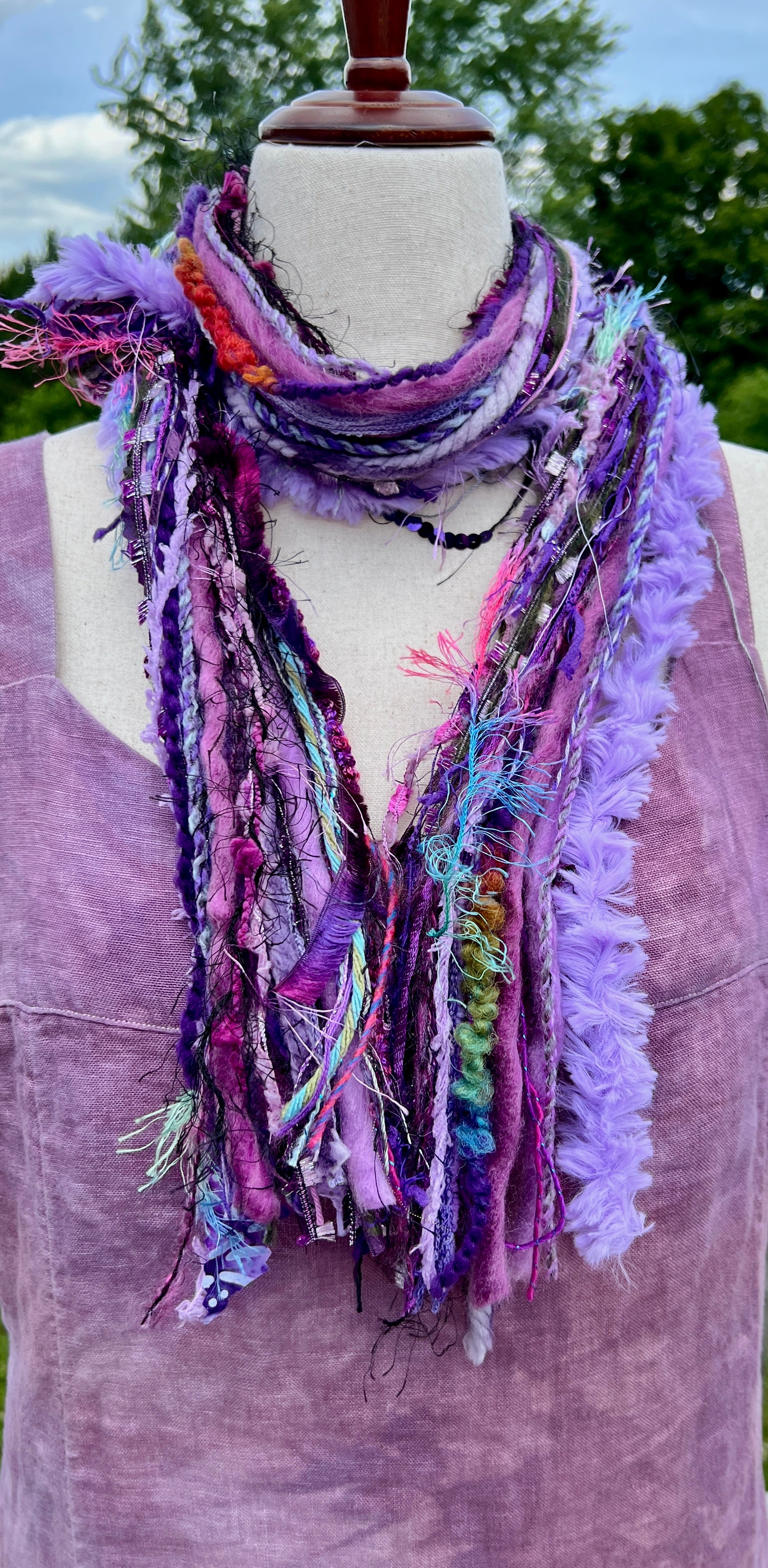 Yarn Scarf - In Purples/Lilacs/Metallics Novelty Yarns, Ribbons and Sparkle
