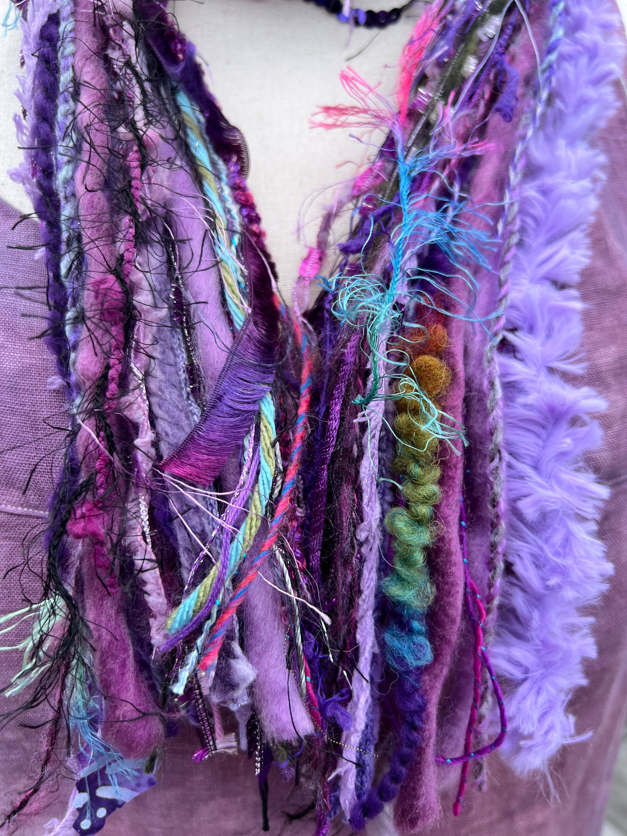 Yarn Scarf - In Purples/Lilacs/Metallics Novelty Yarns, Ribbons and Sparkle