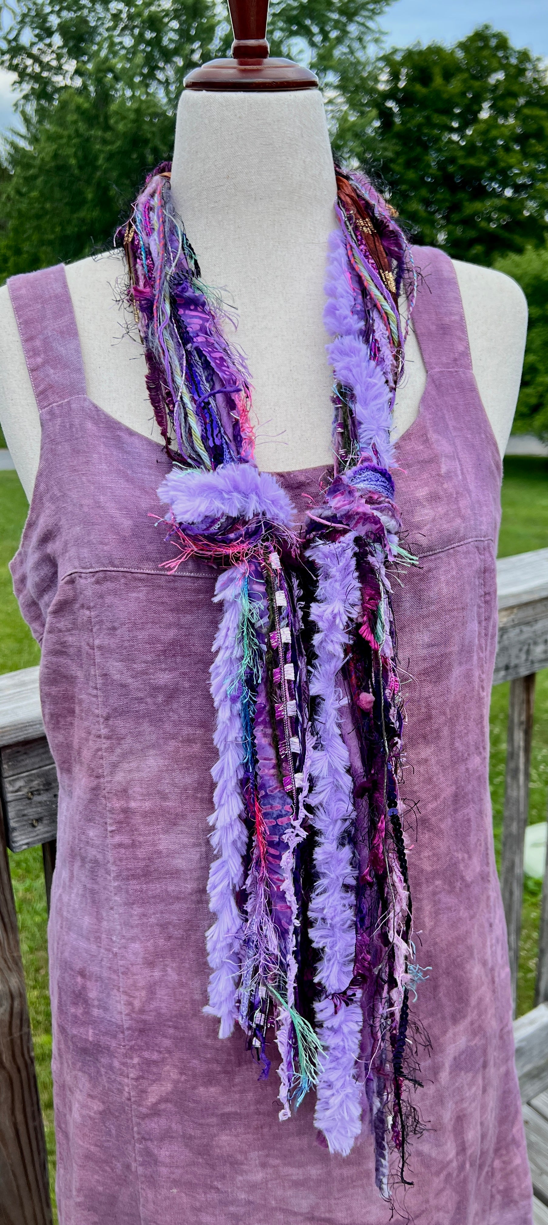 Yarn Scarf - In Purples/Lilacs/Metallics Novelty Yarns, Ribbons and Sparkle