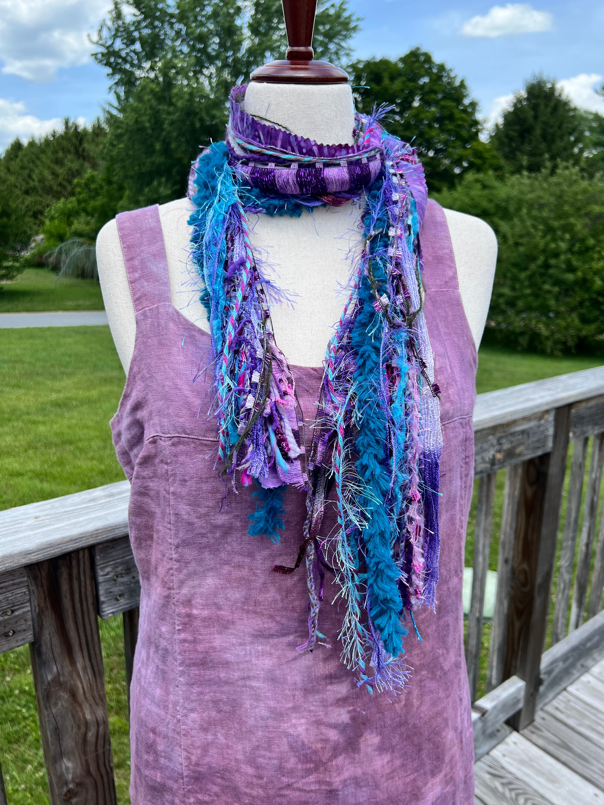 Yarn Scarf - Purples and Teals with metallic pop #3