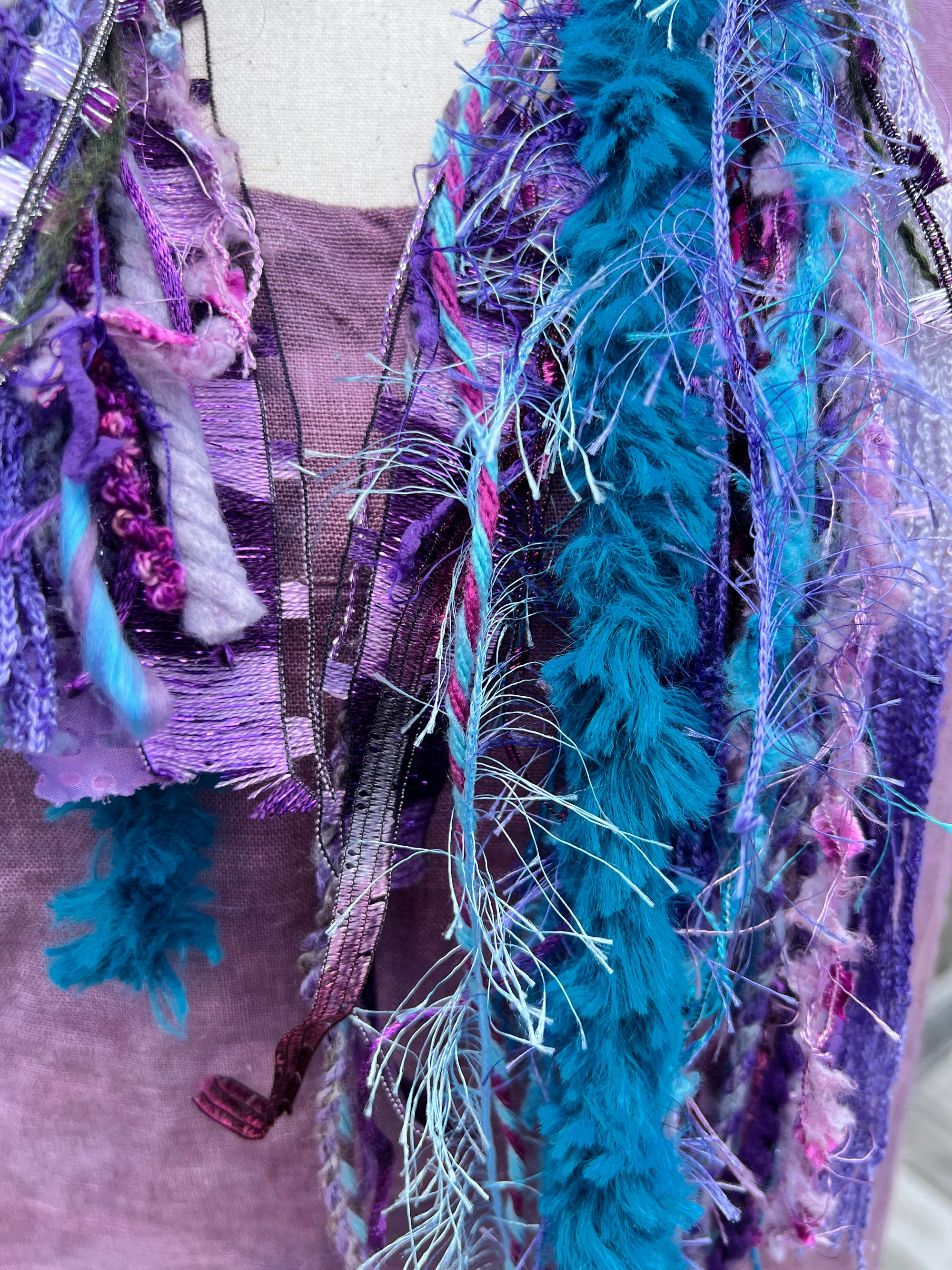 Yarn Scarf - Purples and Teals with metallic pop #3