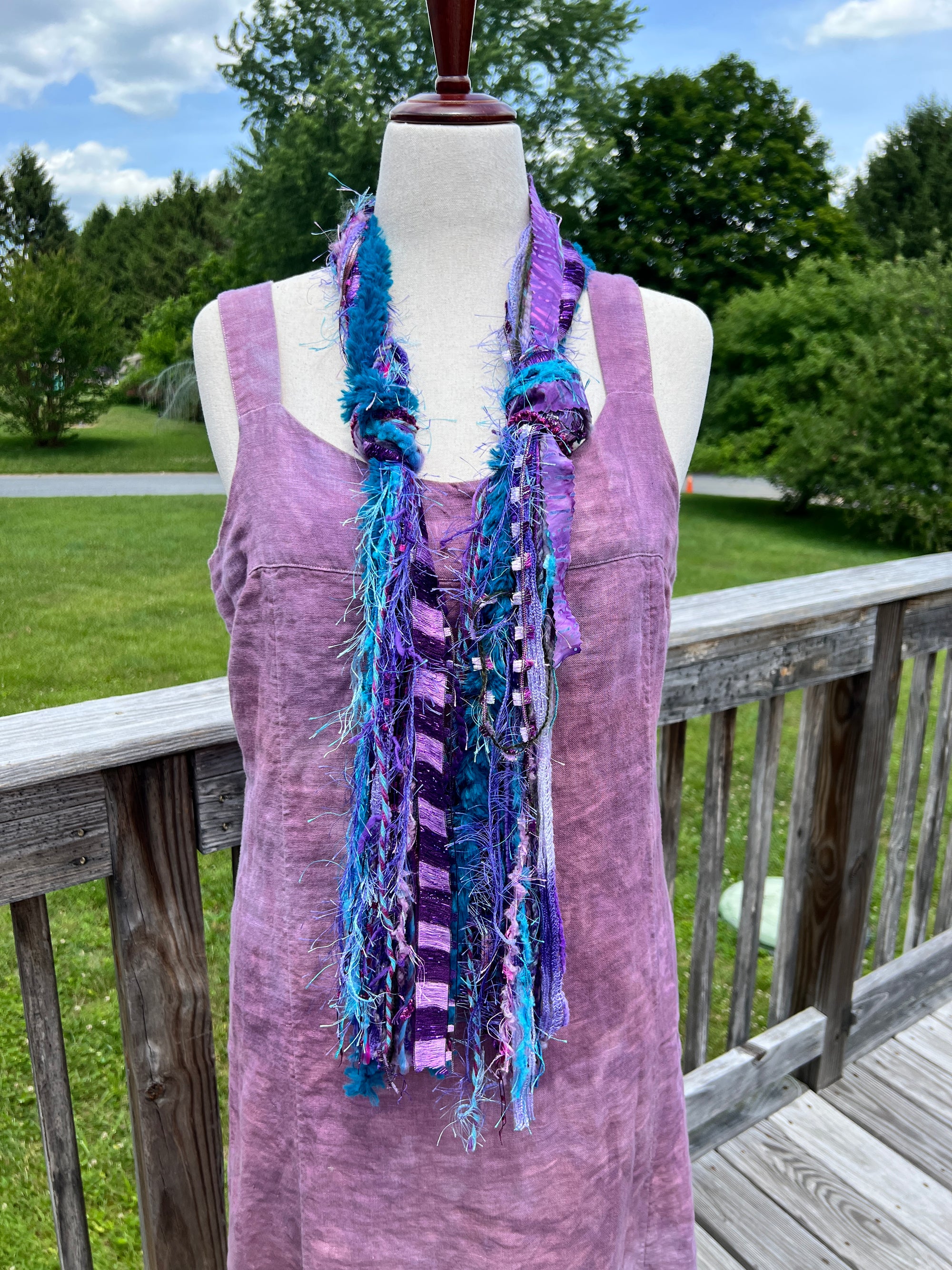 Yarn Scarf - Purples and Teals with metallic pop #3