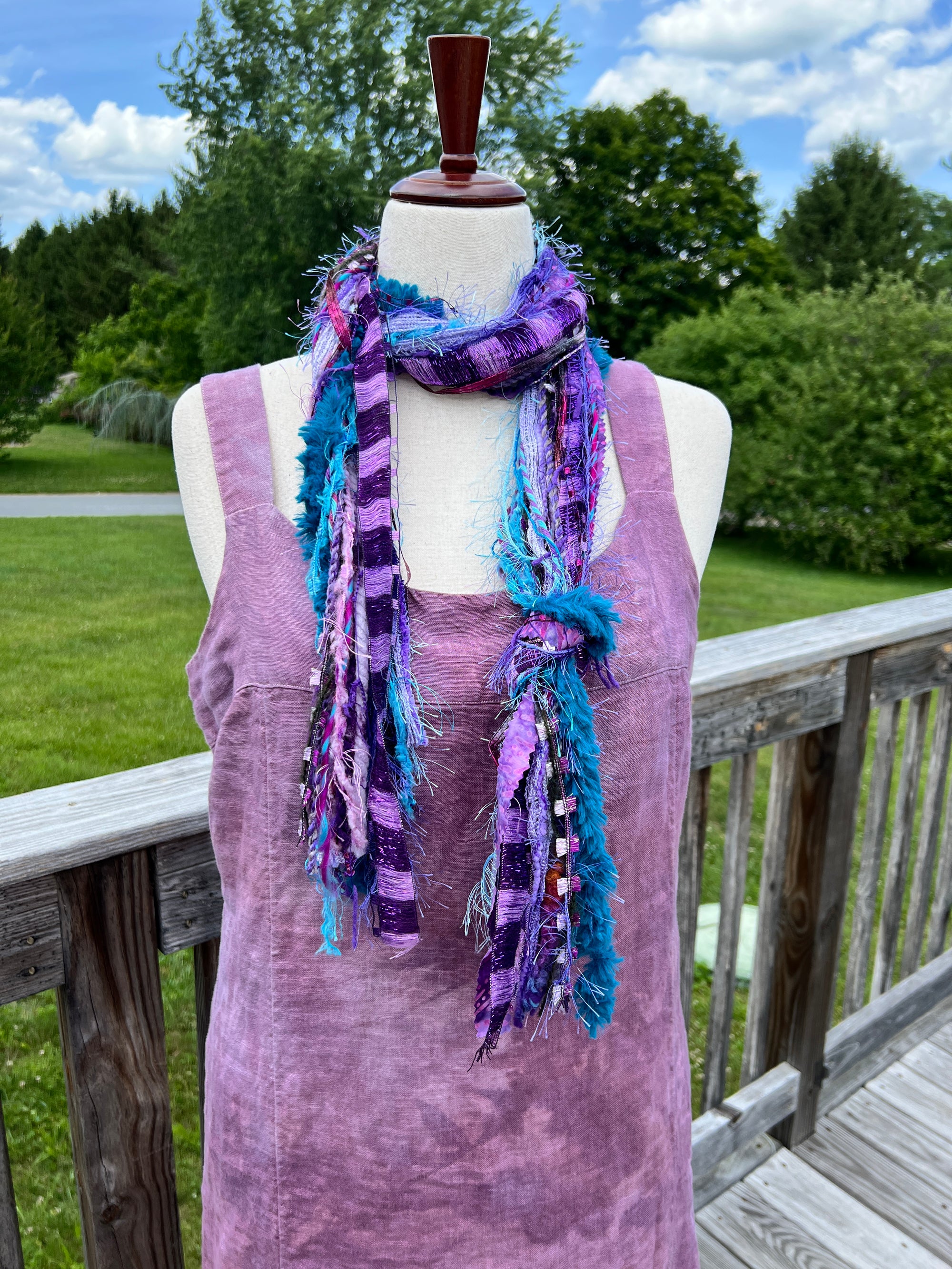 Yarn Scarf - Purples and Teals with metallic pop #4