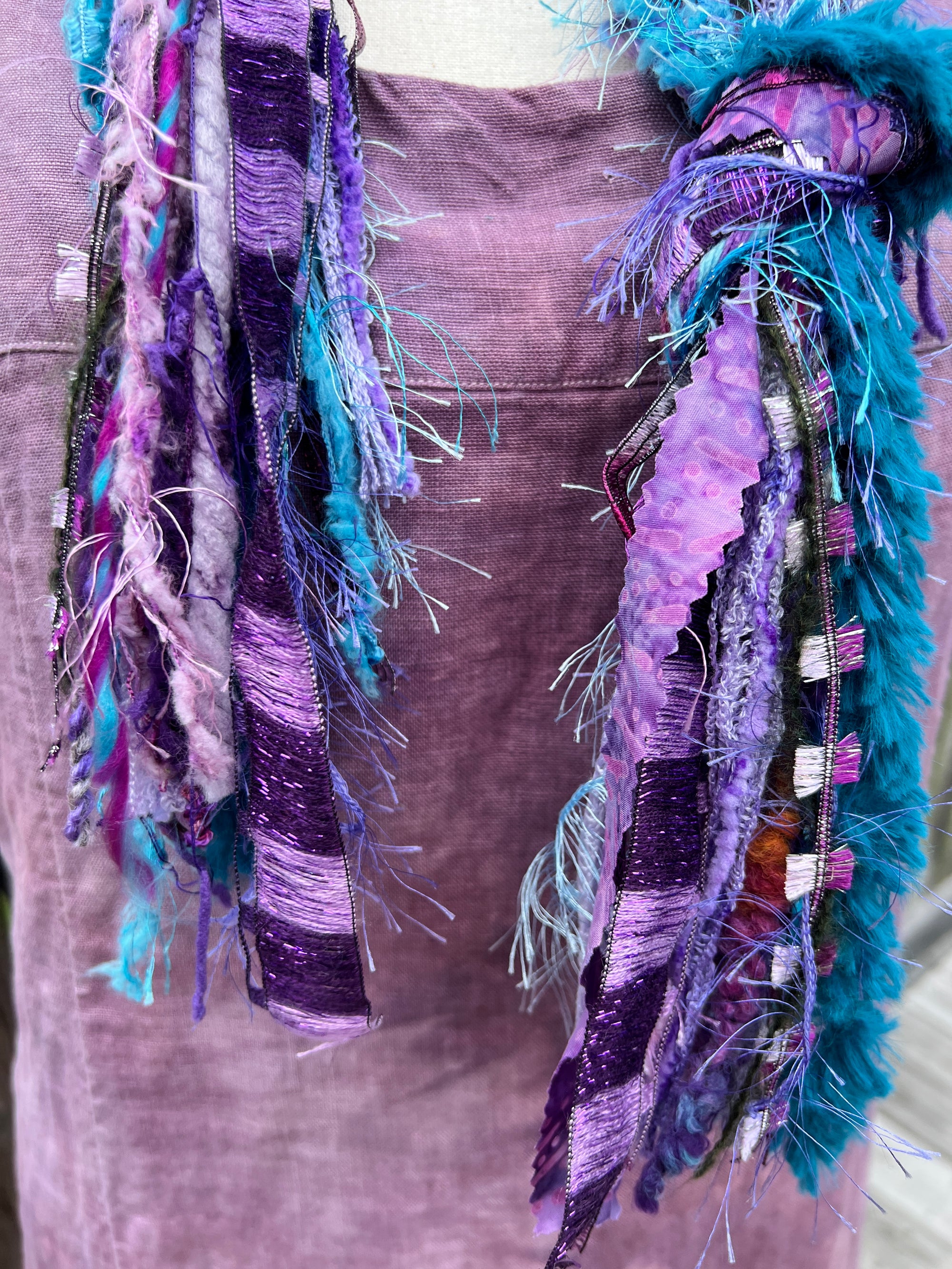 Yarn Scarf - Purples and Teals with metallic pop #4
