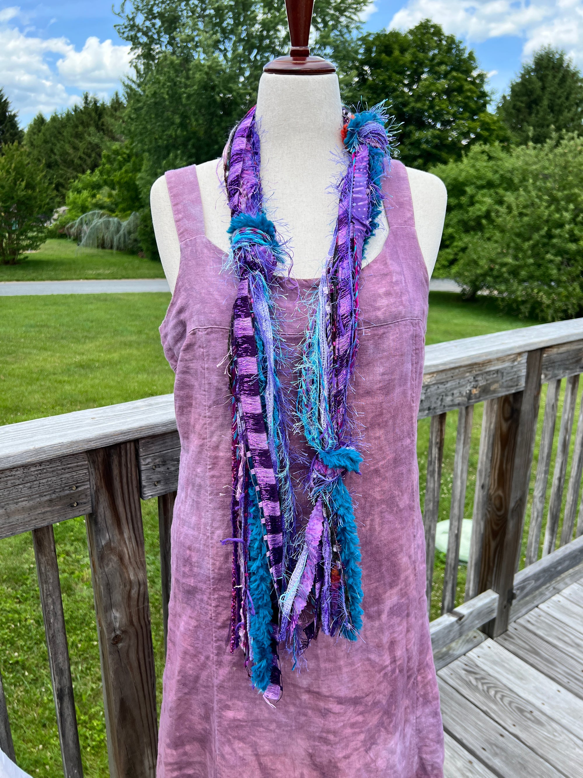 Yarn Scarf - Purples and Teals with metallic pop #4