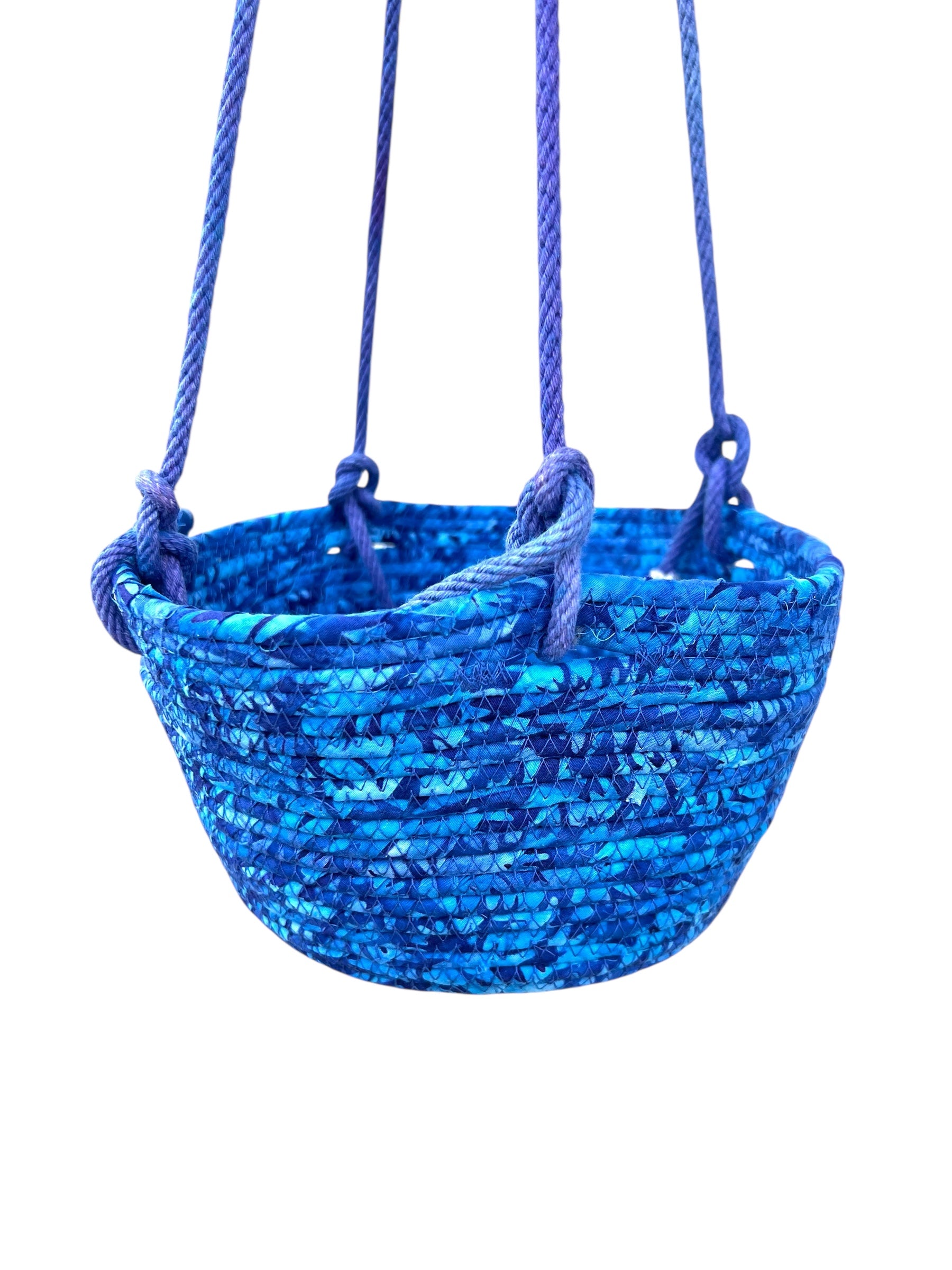 Coiled Rope Hanging Planter Blue Batik