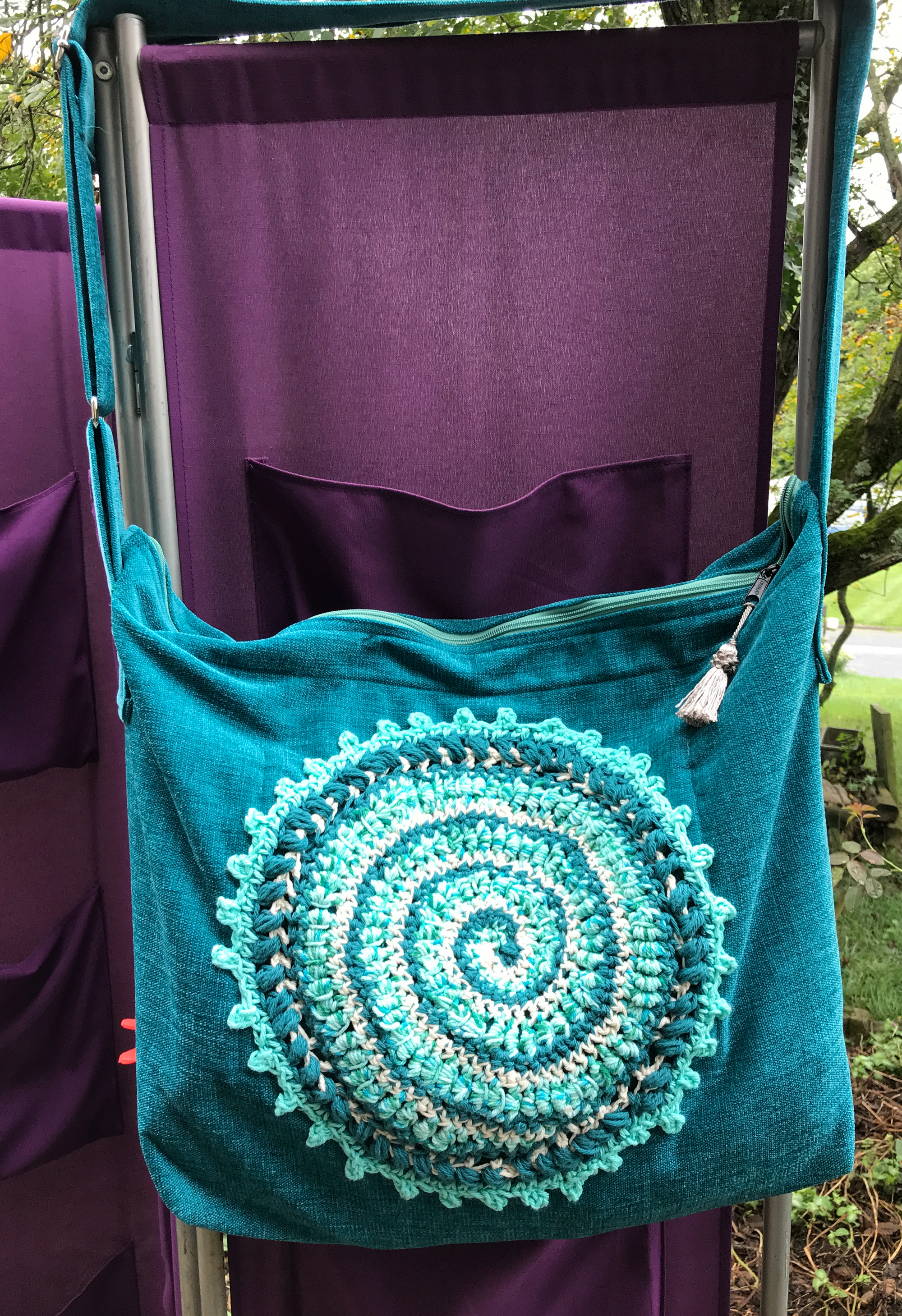 Large Tote Bag Weekender Teal Blue Mandala Accent