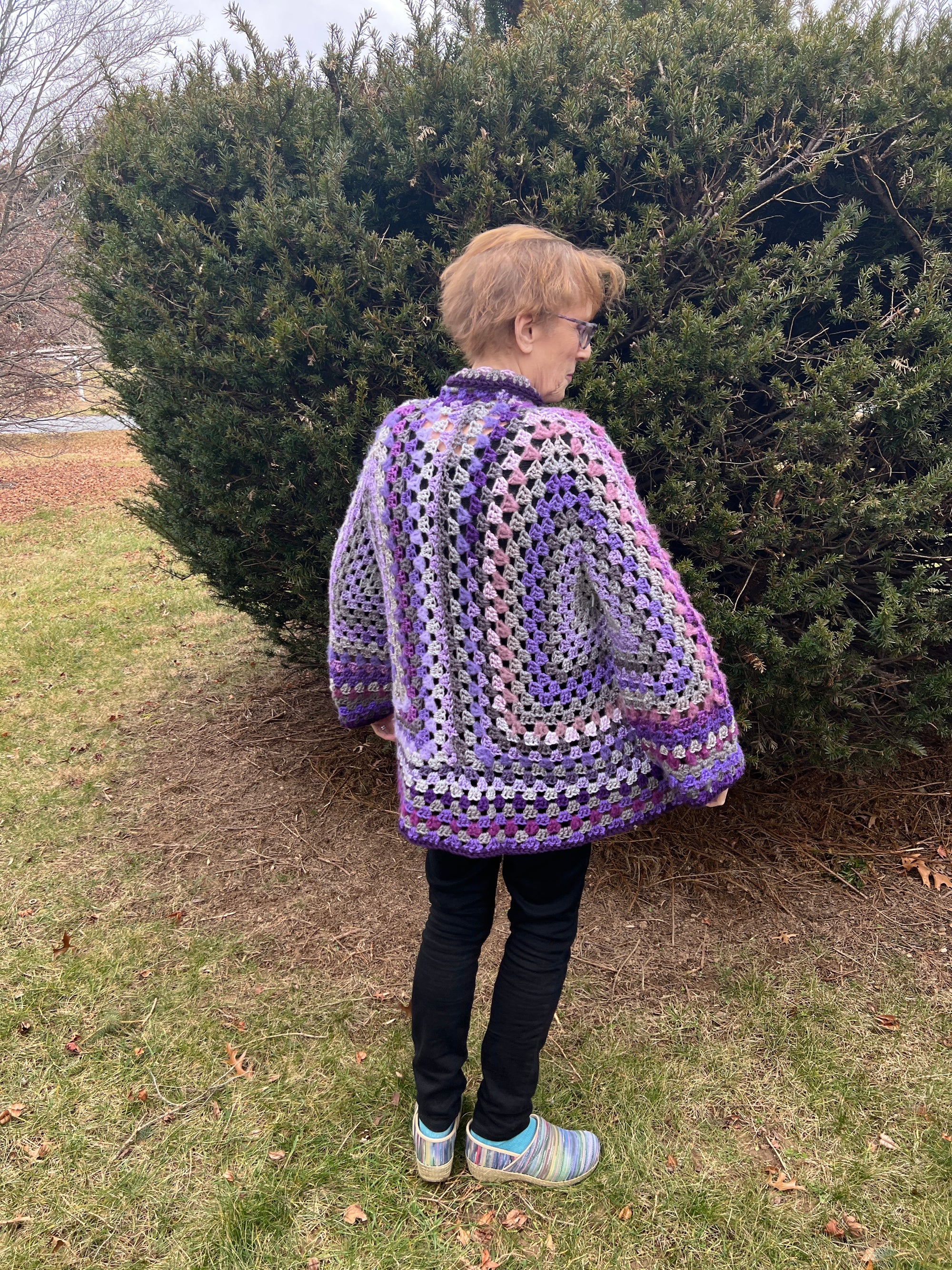 Purple Gray Hexagon Granny Cardigan