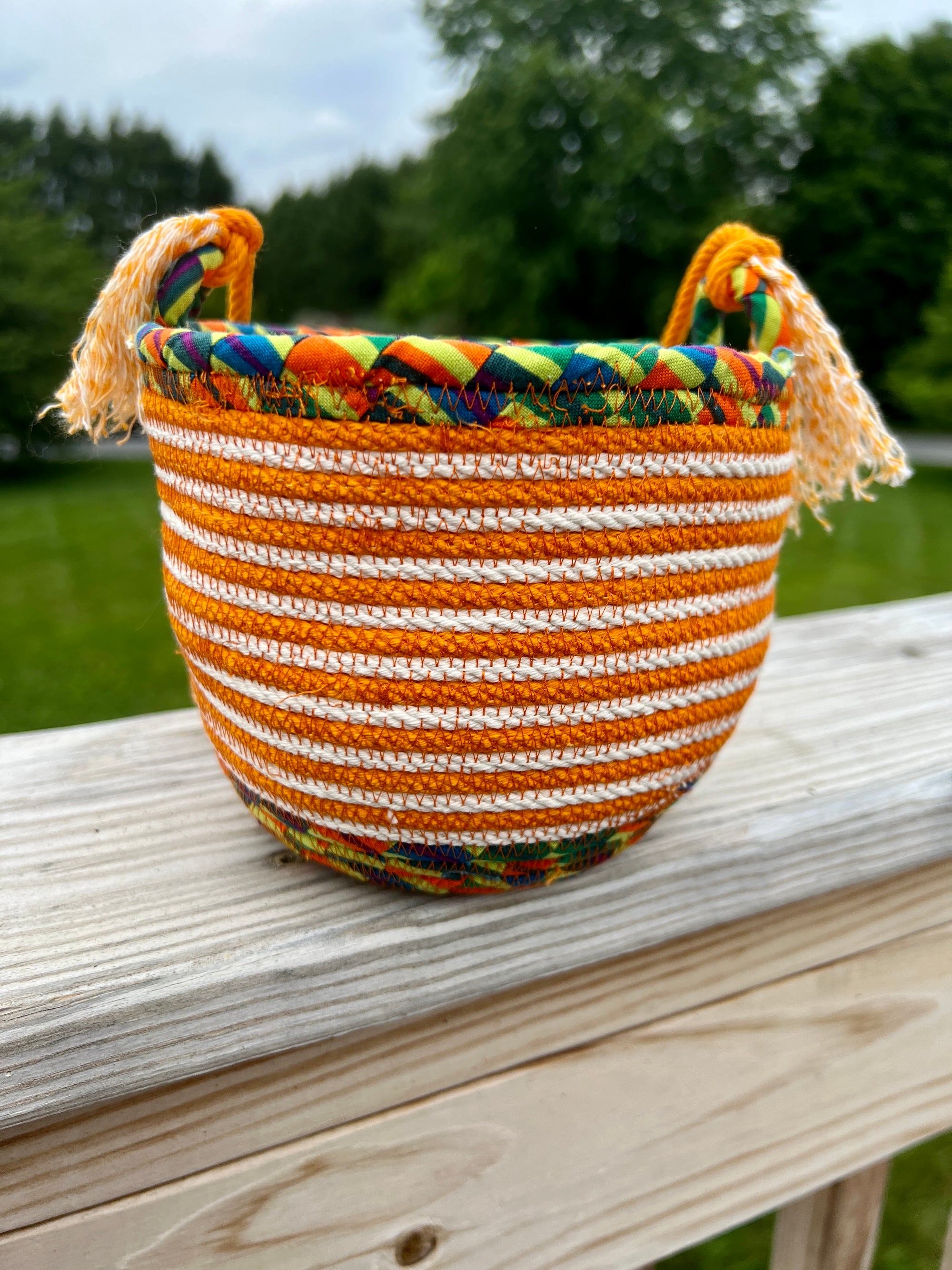 Hanging Planter Orange and White Striped