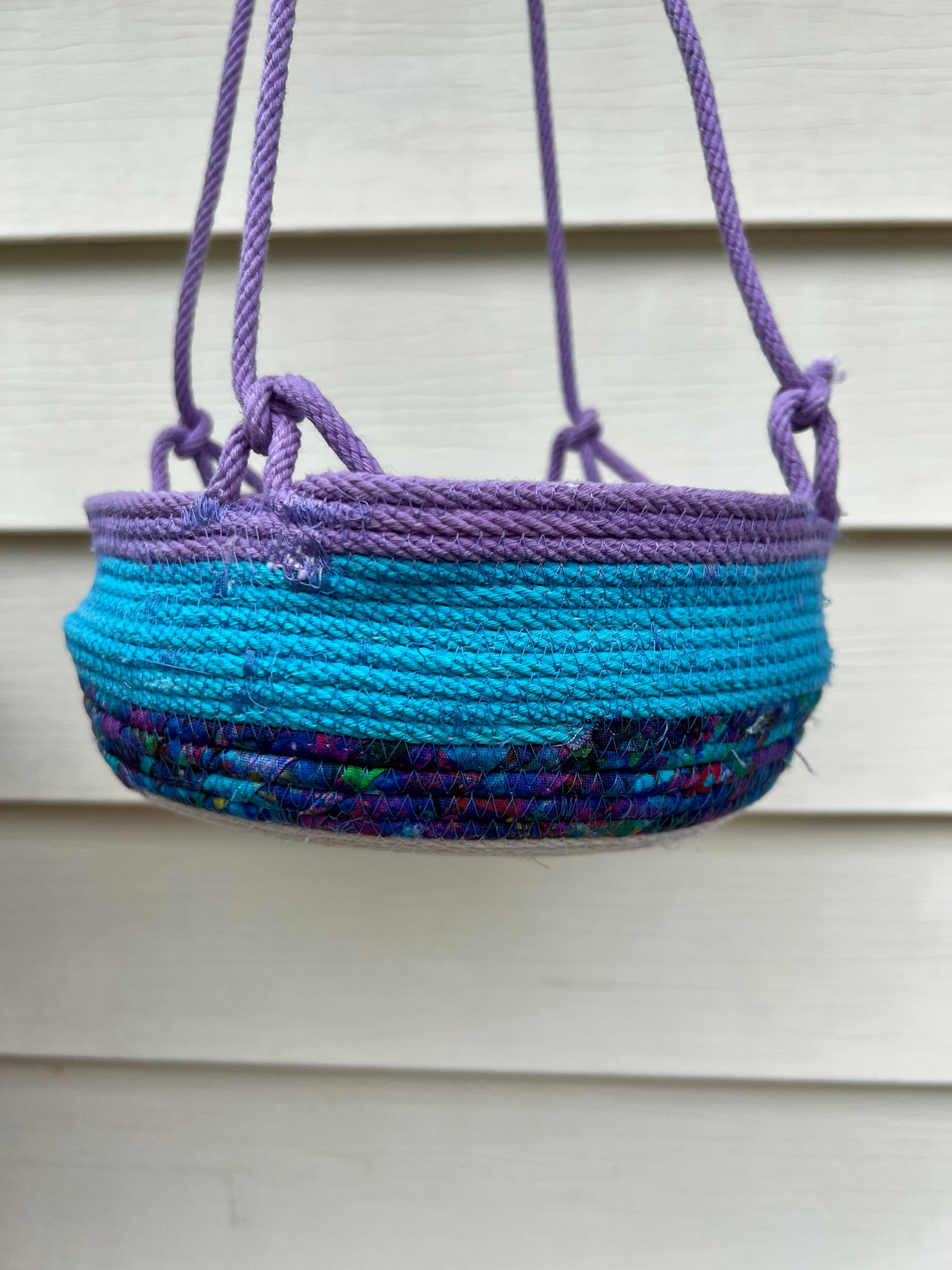 Hanging Basket Coiled Rope in Turquoise and Purple