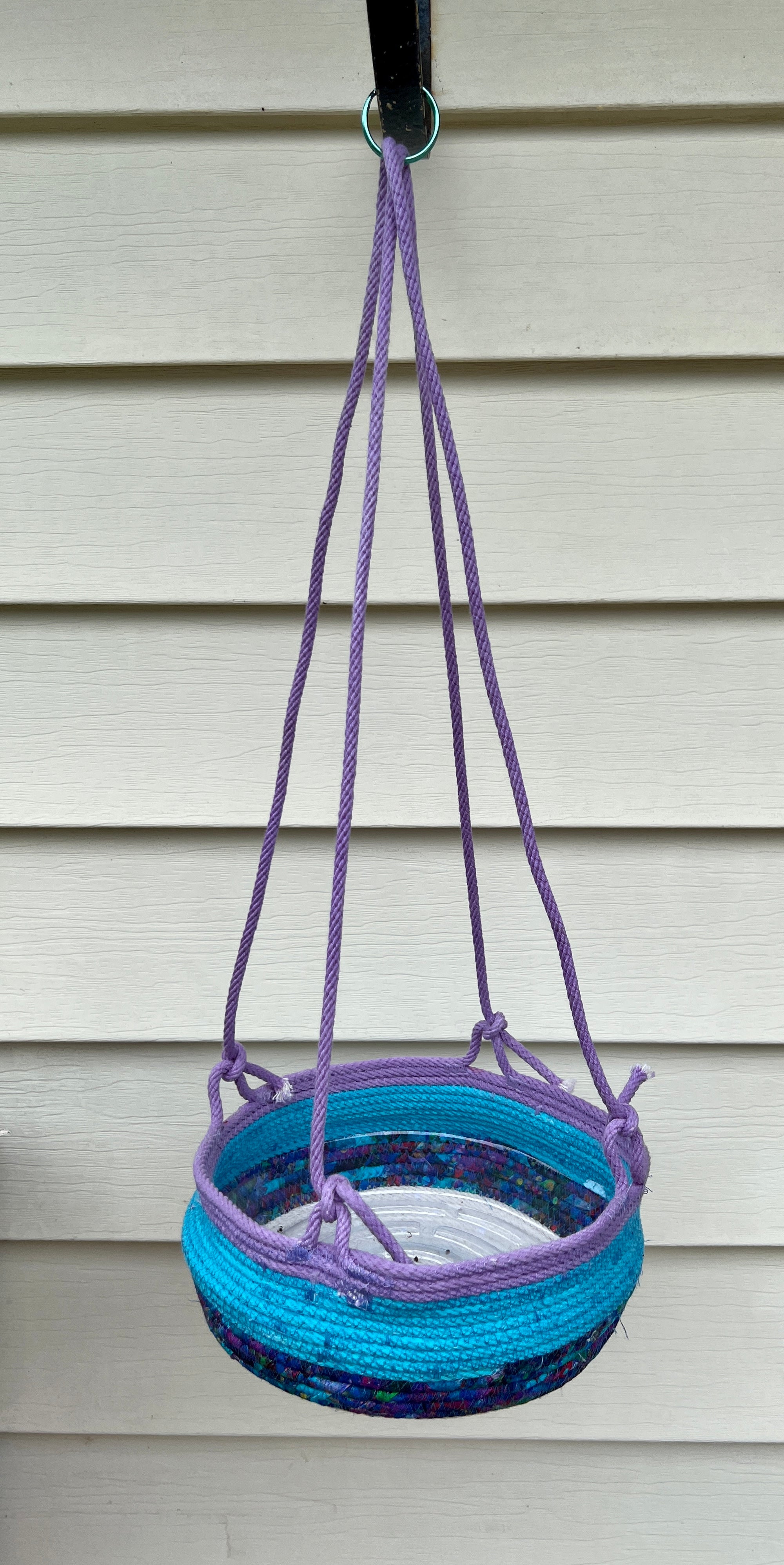 Hanging Basket Coiled Rope in Turquoise and Purple