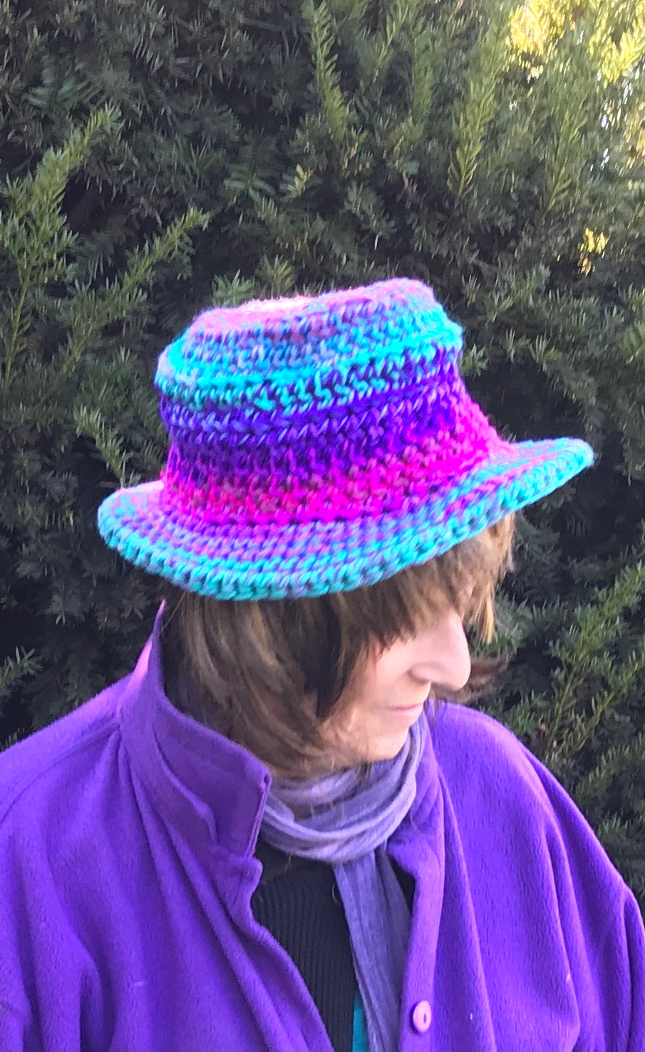 Fedora Style Hat - Ombre Purples, Green, Pink, Blue
