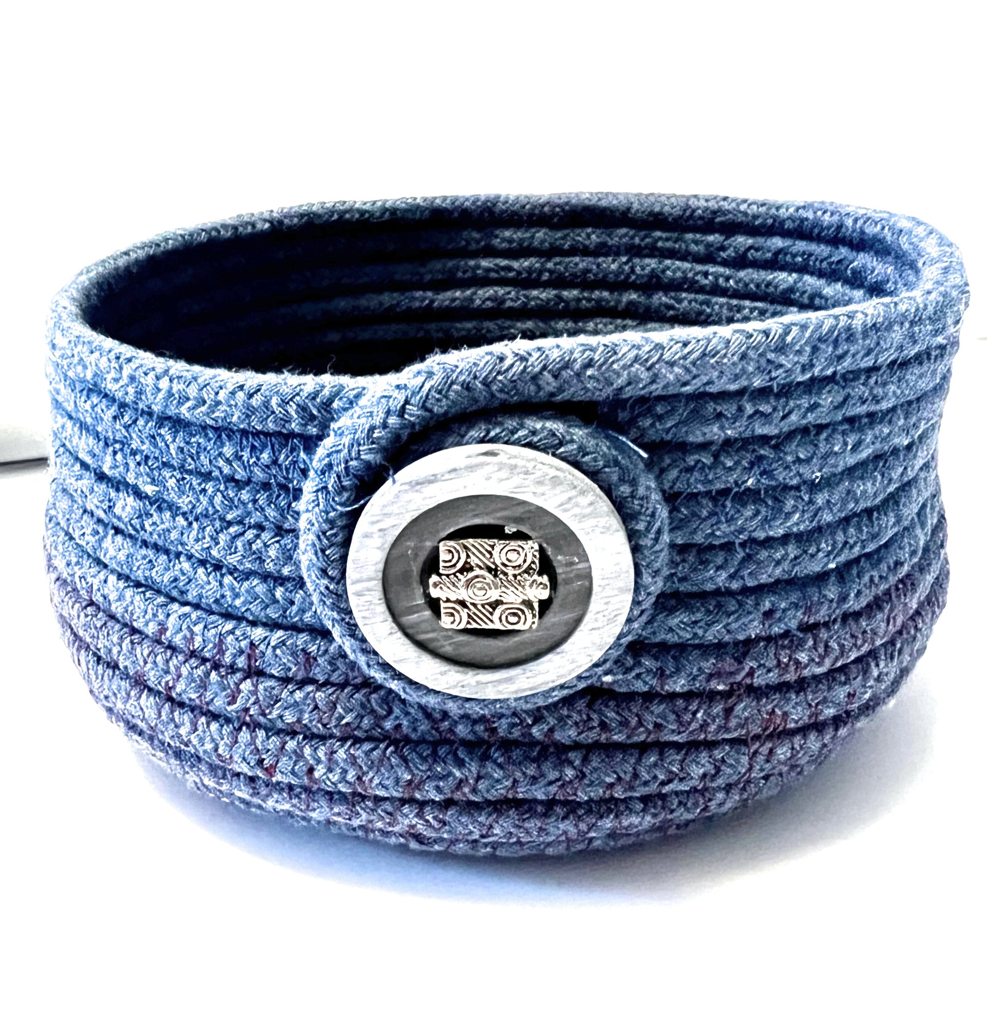 Coiled Rope Bowl in Blue with Silver Bead Accent