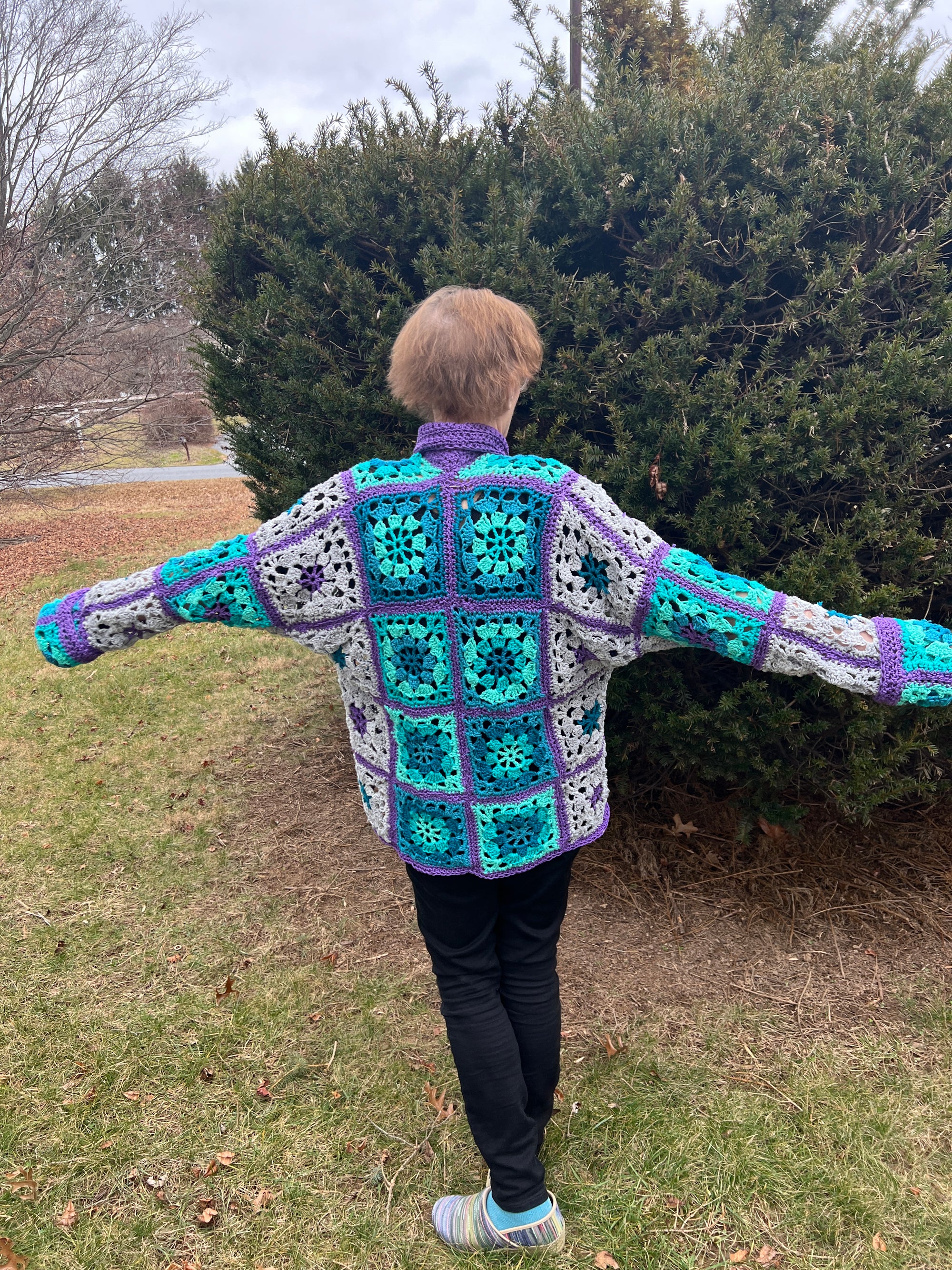 Turquoise Purple Gray Granny Square Jacket