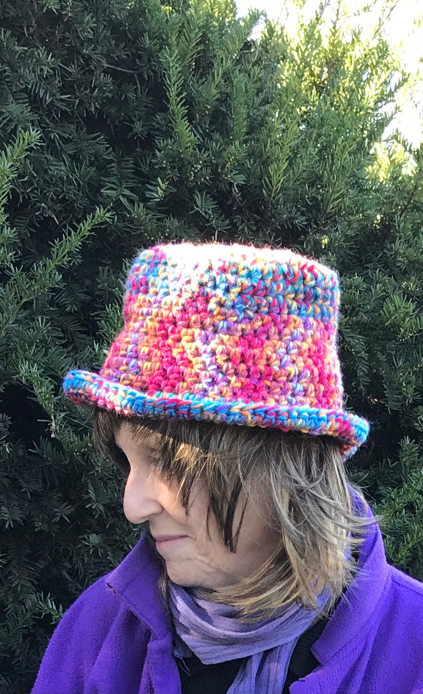 Fedora Style Hat in Orange, Turquoise, Yellow and Rust