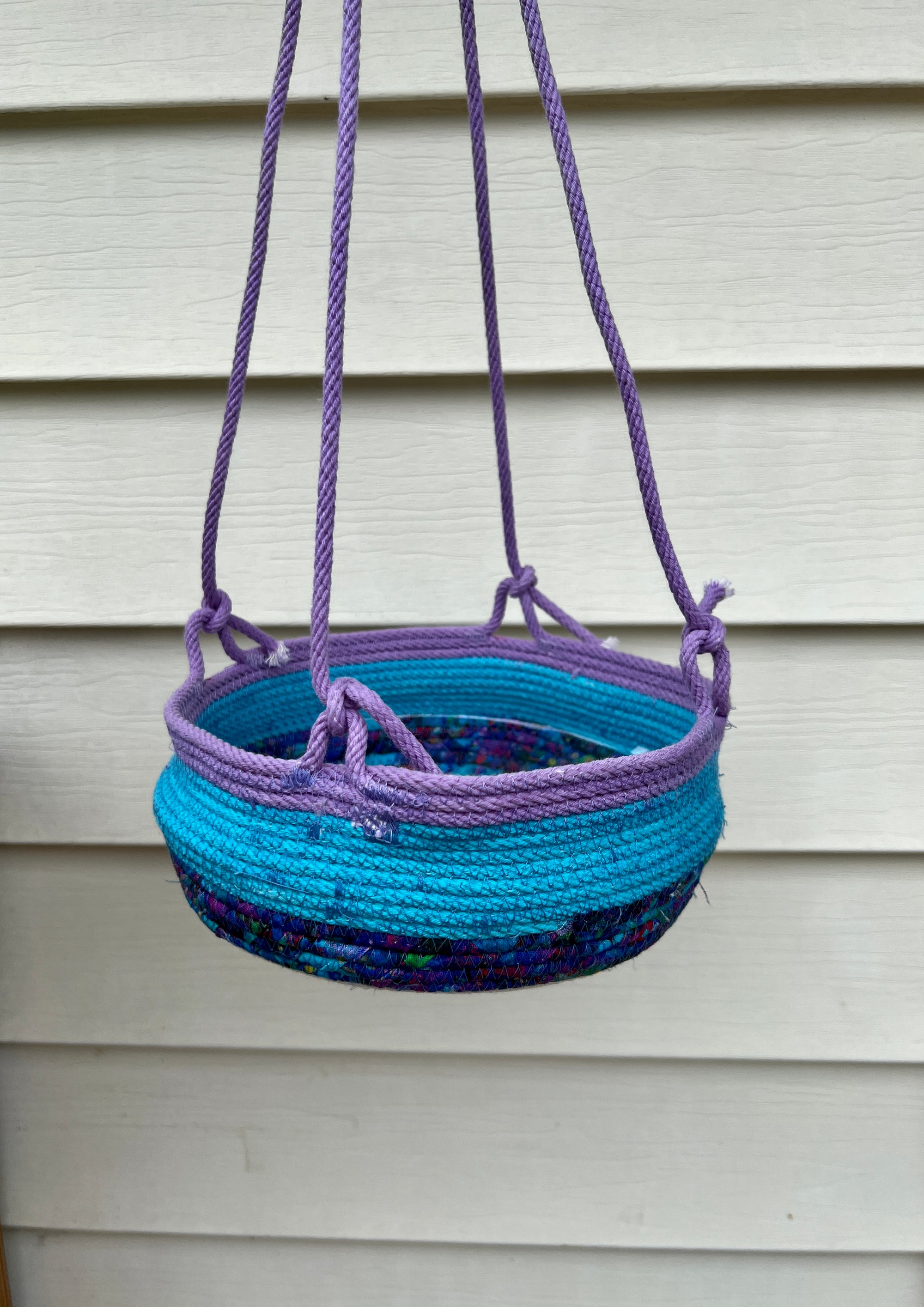 Hanging Basket Coiled Rope in Turquoise and Purple