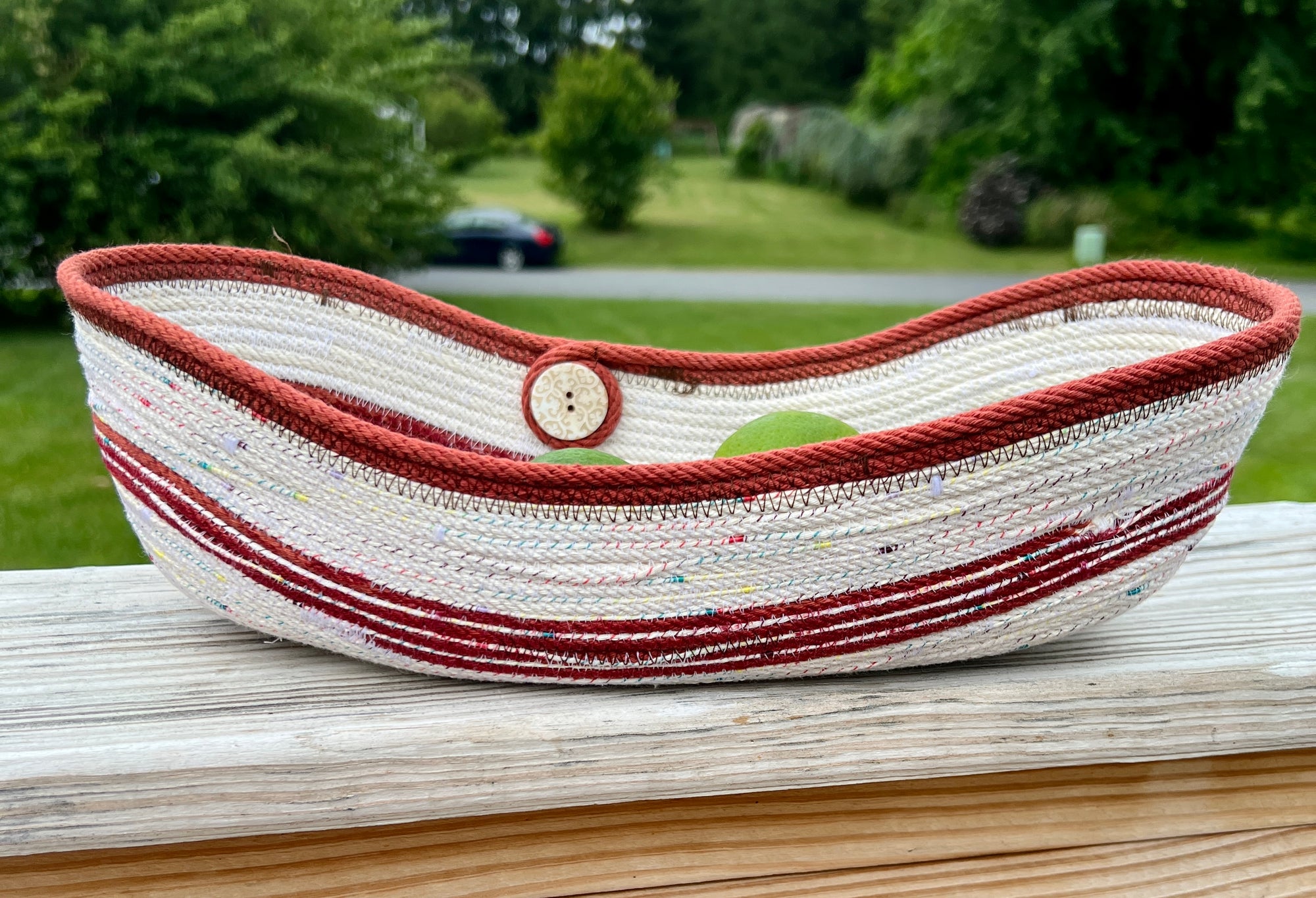 Coiled Rope Rounded Rectangle Basket Tweed and Rust