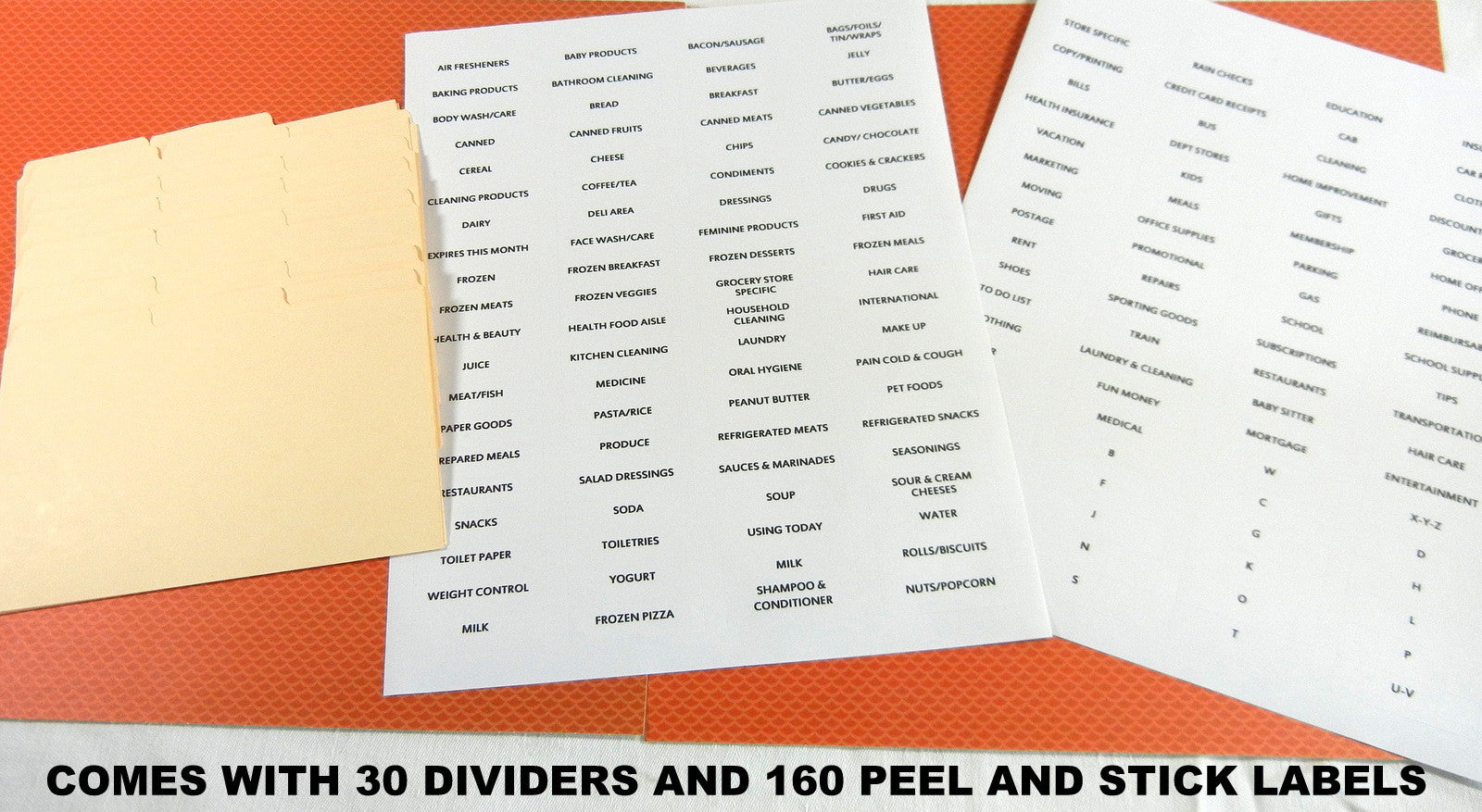coupon organizer dividers labels