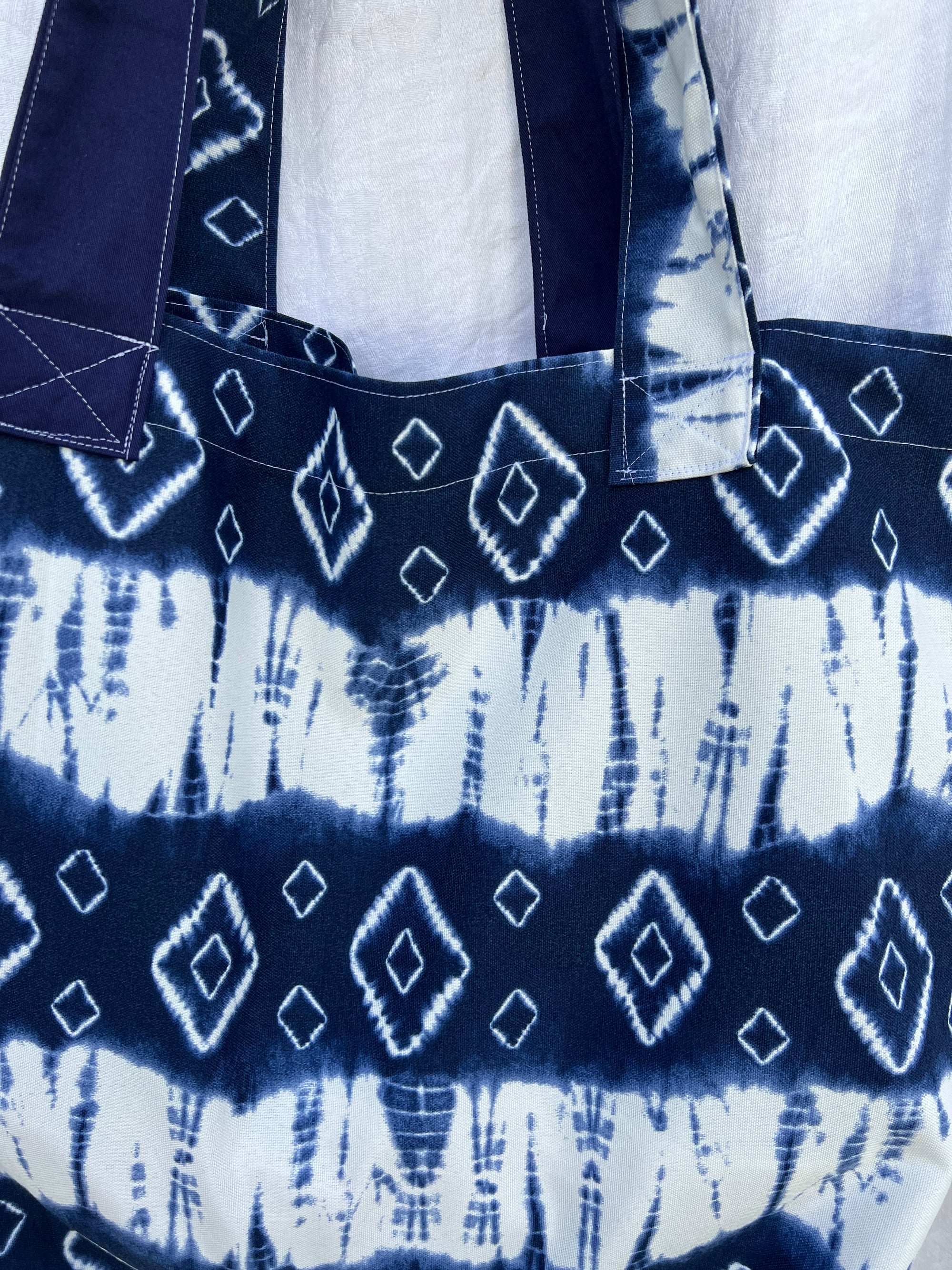 Grocery Market Tote Bag Waterproof Indigo Blue Shibori