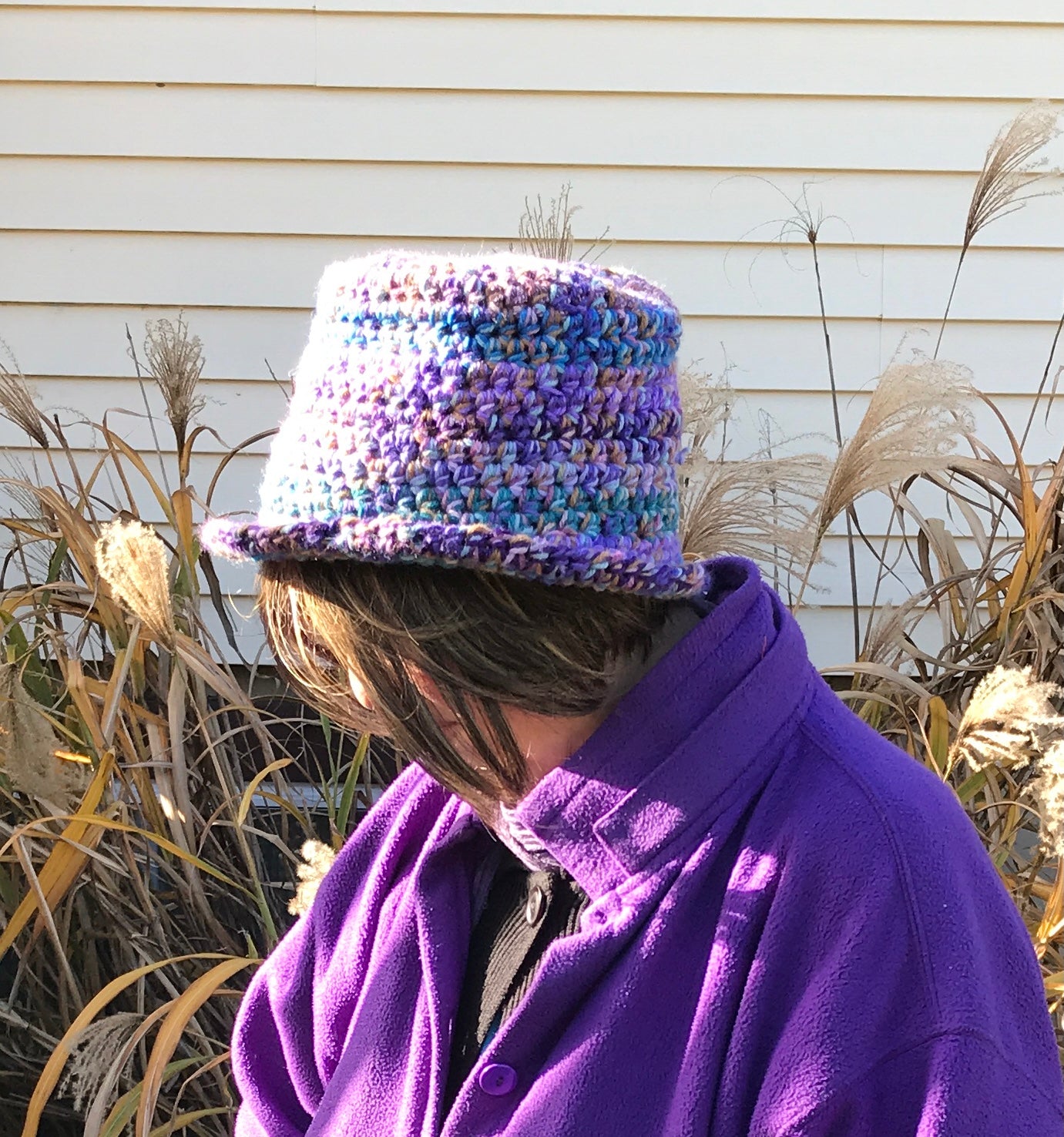 Fedora Style Hat  Muted Ombre Lilacs and Teals Large
