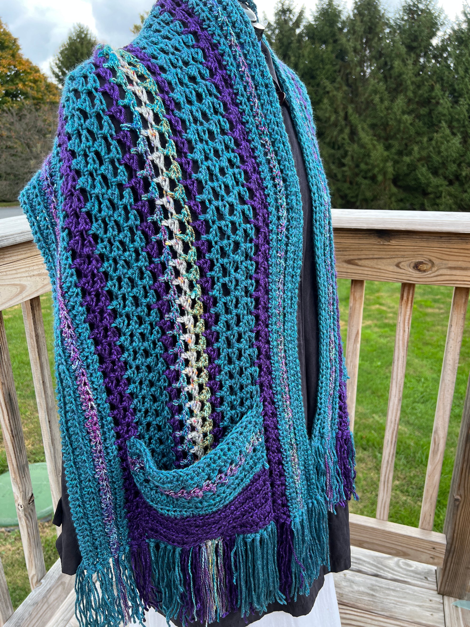 Pocket Shawl Heather Teal and Purple