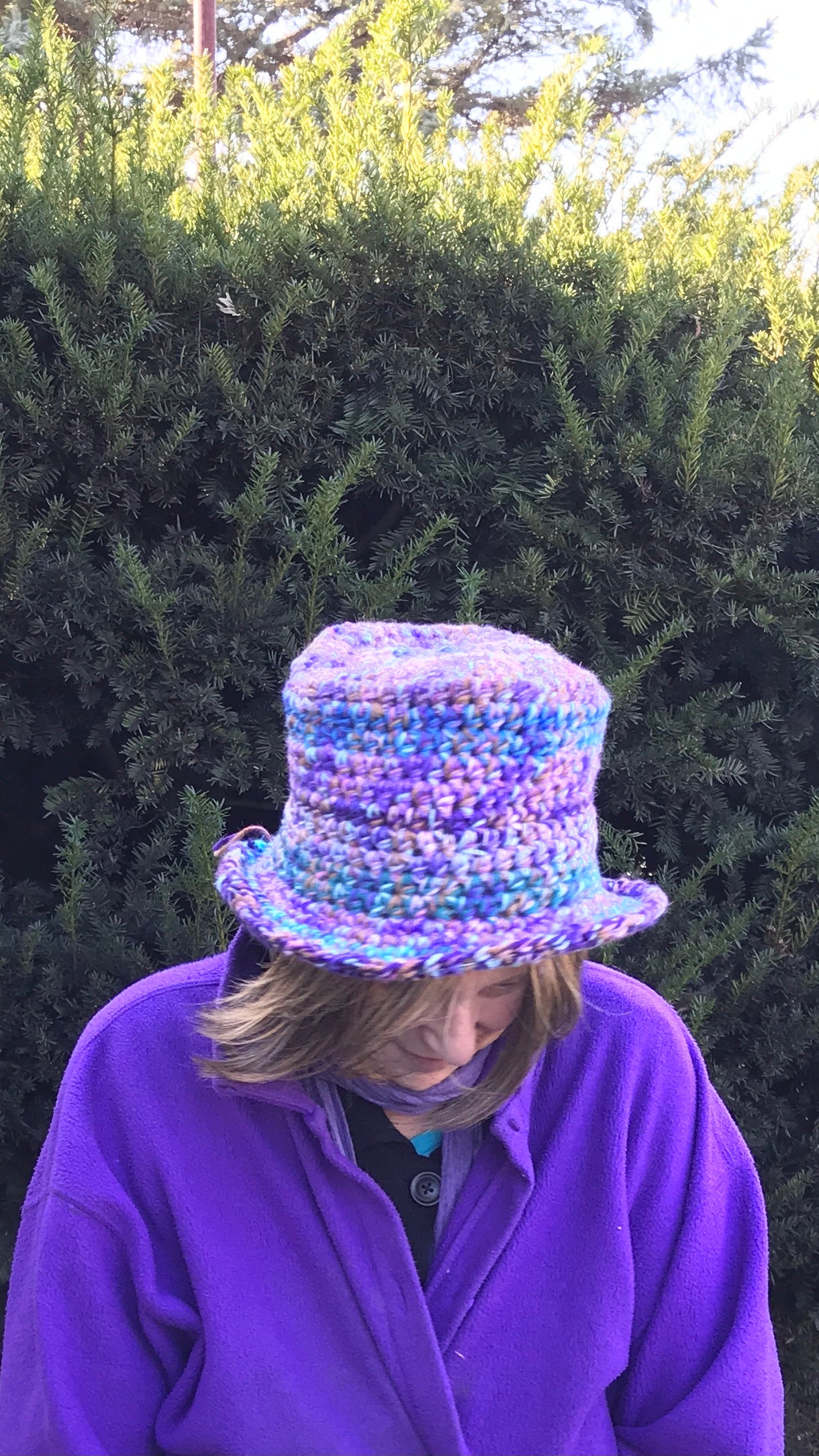 Fedora Style Hat  Muted Ombre Lilacs and Teals Large