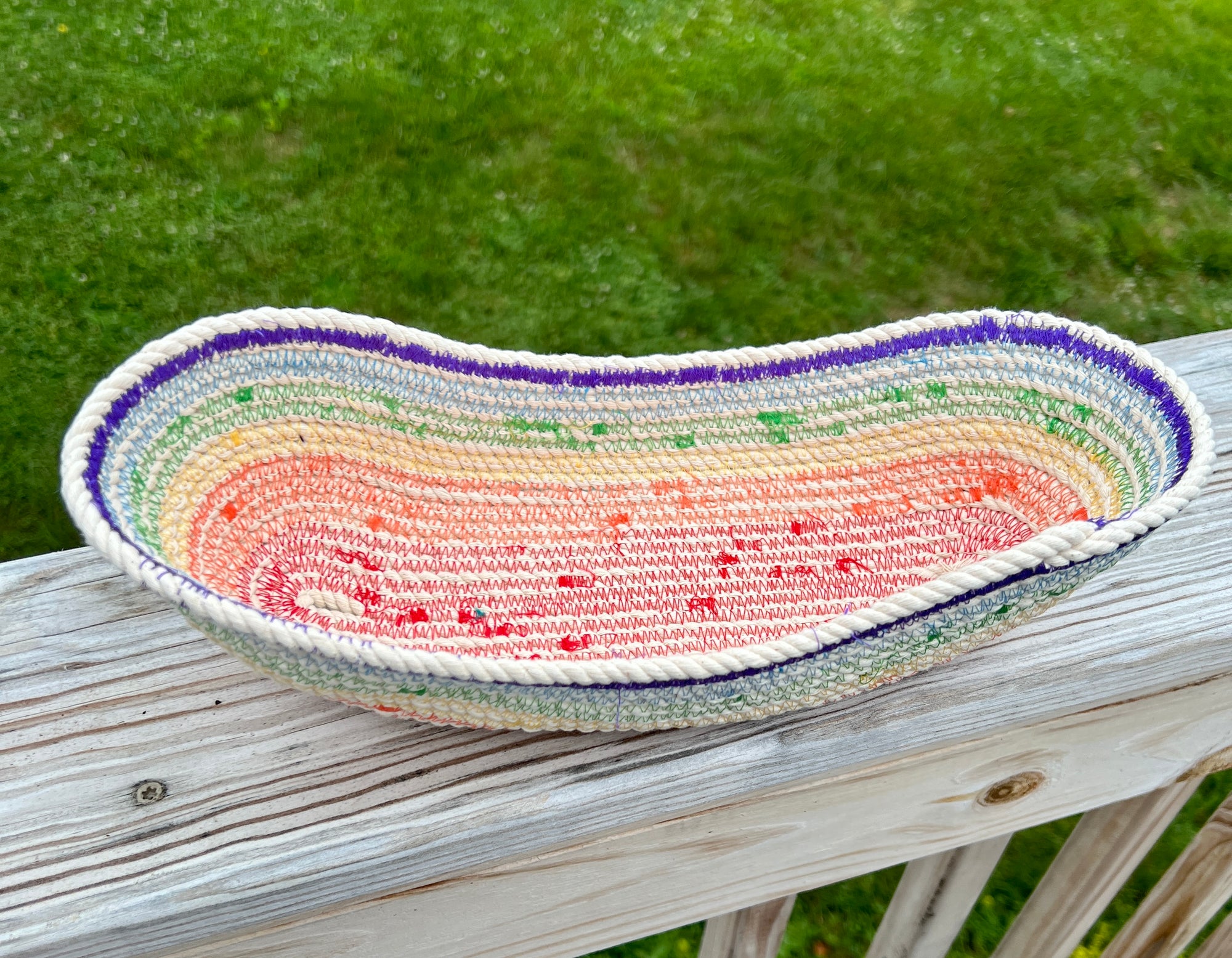 Coiled Rope Rounded Rectangle Basket Rainbow