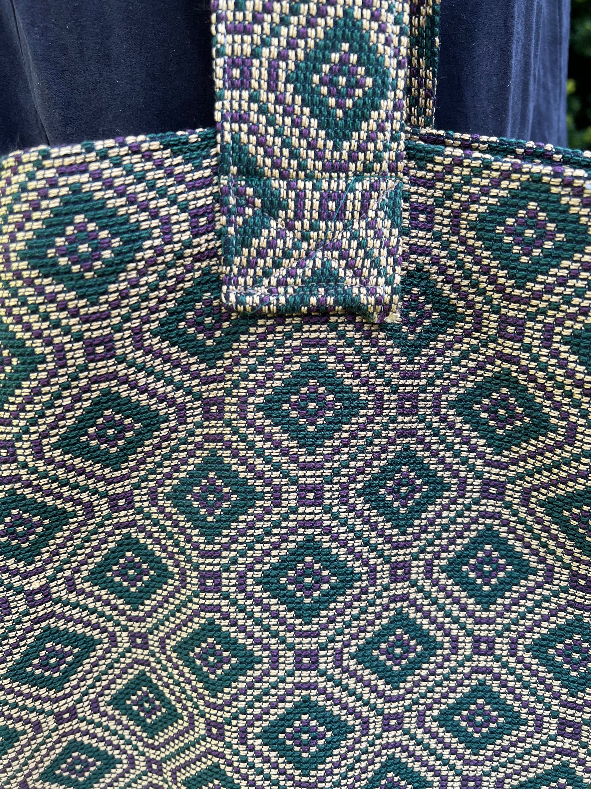 Carry All Grocery Market Tote Back Heavy Upholstery Green Burgandy