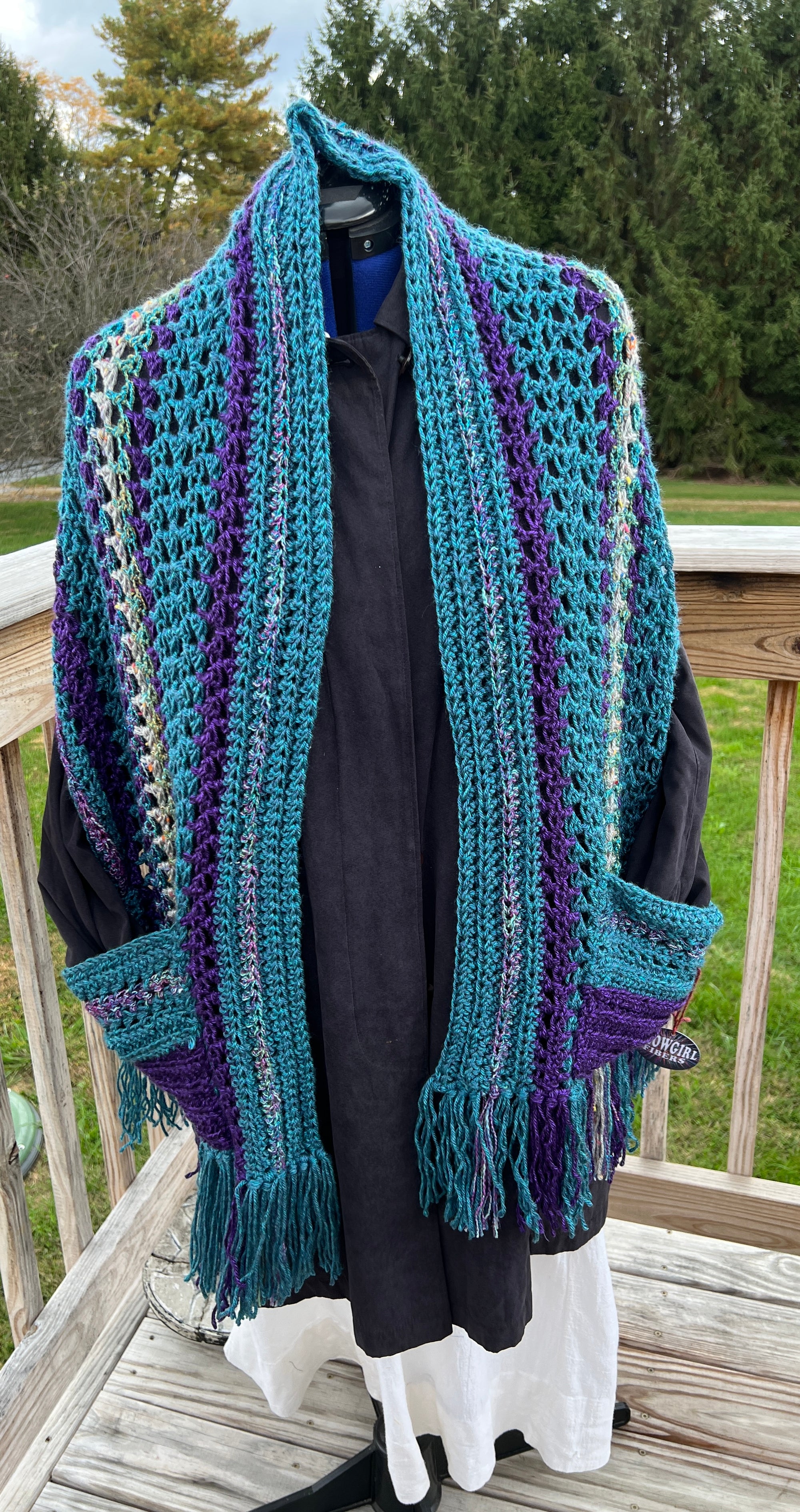 Pocket Shawl Heather Teal and Purple