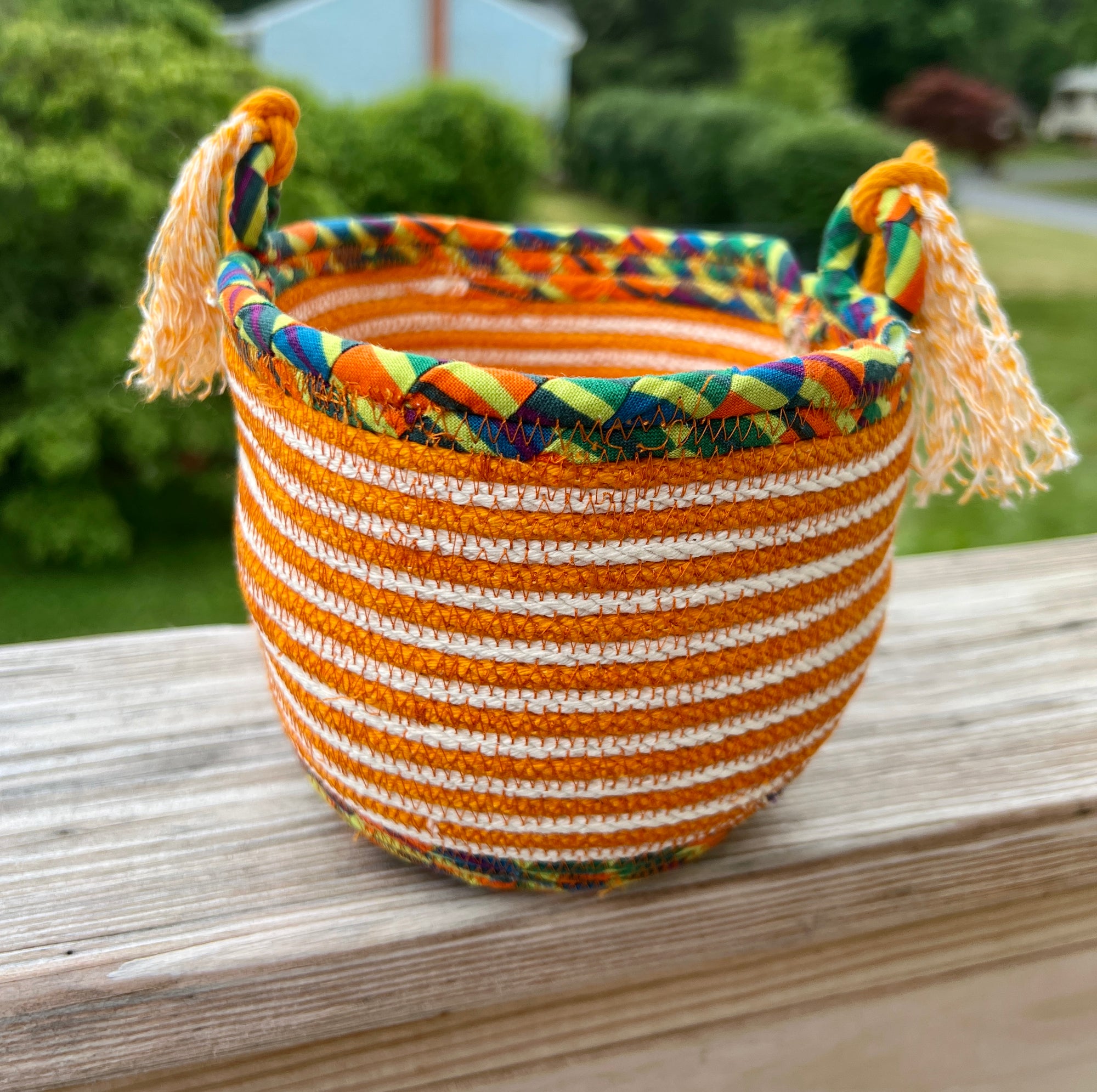 Hanging Planter Orange and White Striped