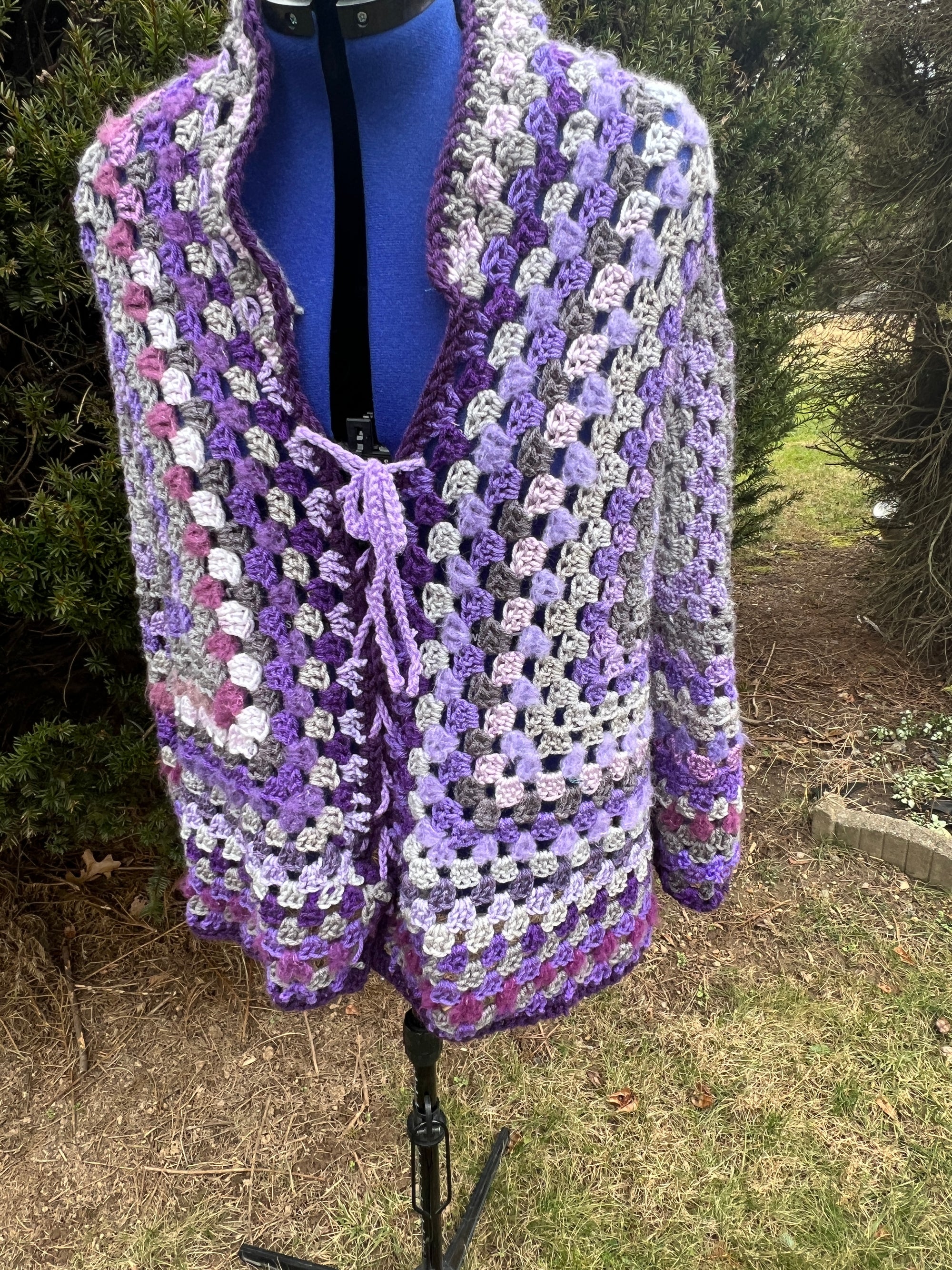 Purple Gray Hexagon Granny Cardigan
