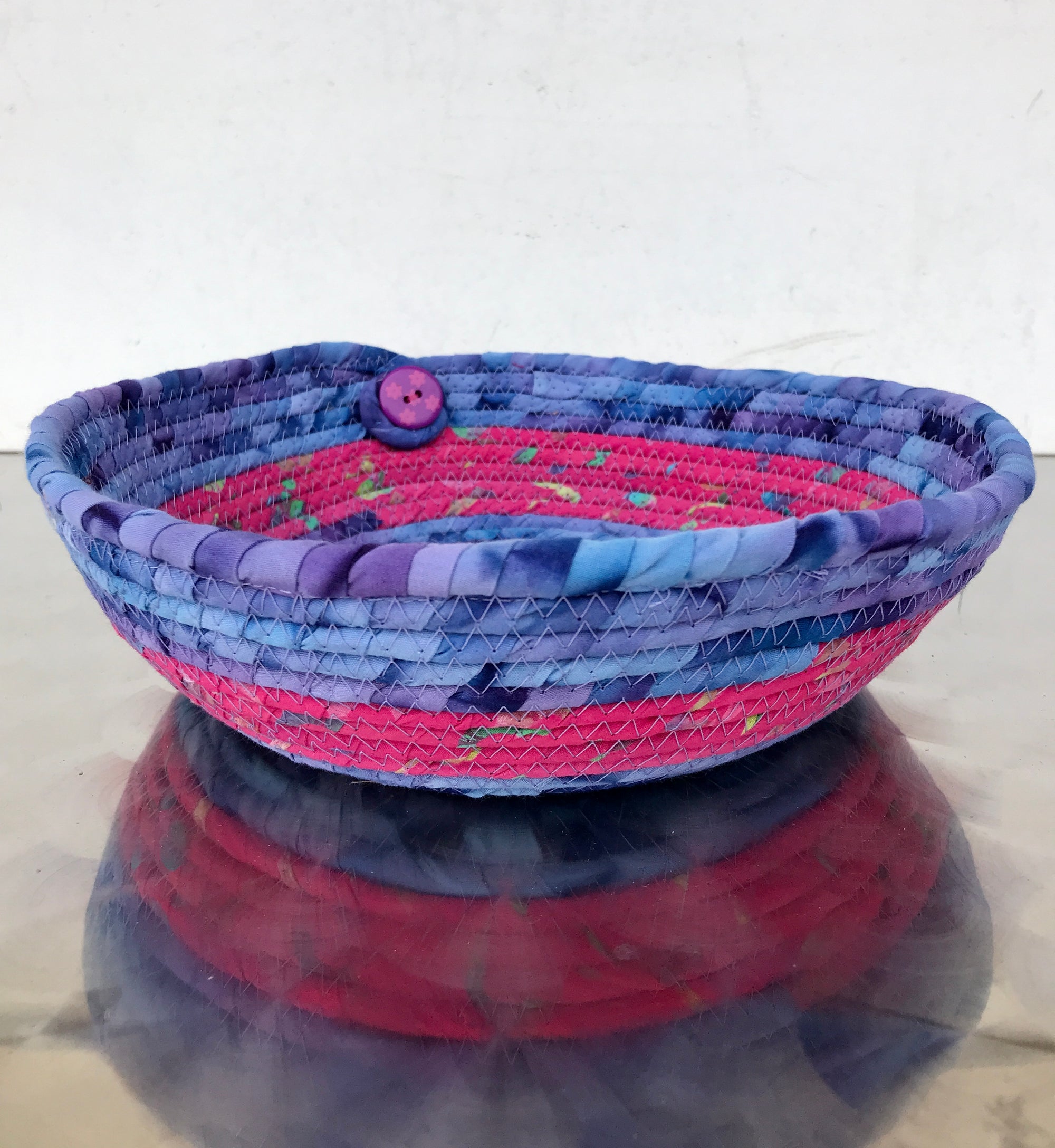 Fabric Coil Wrapped Basket Purple and Pink Batik