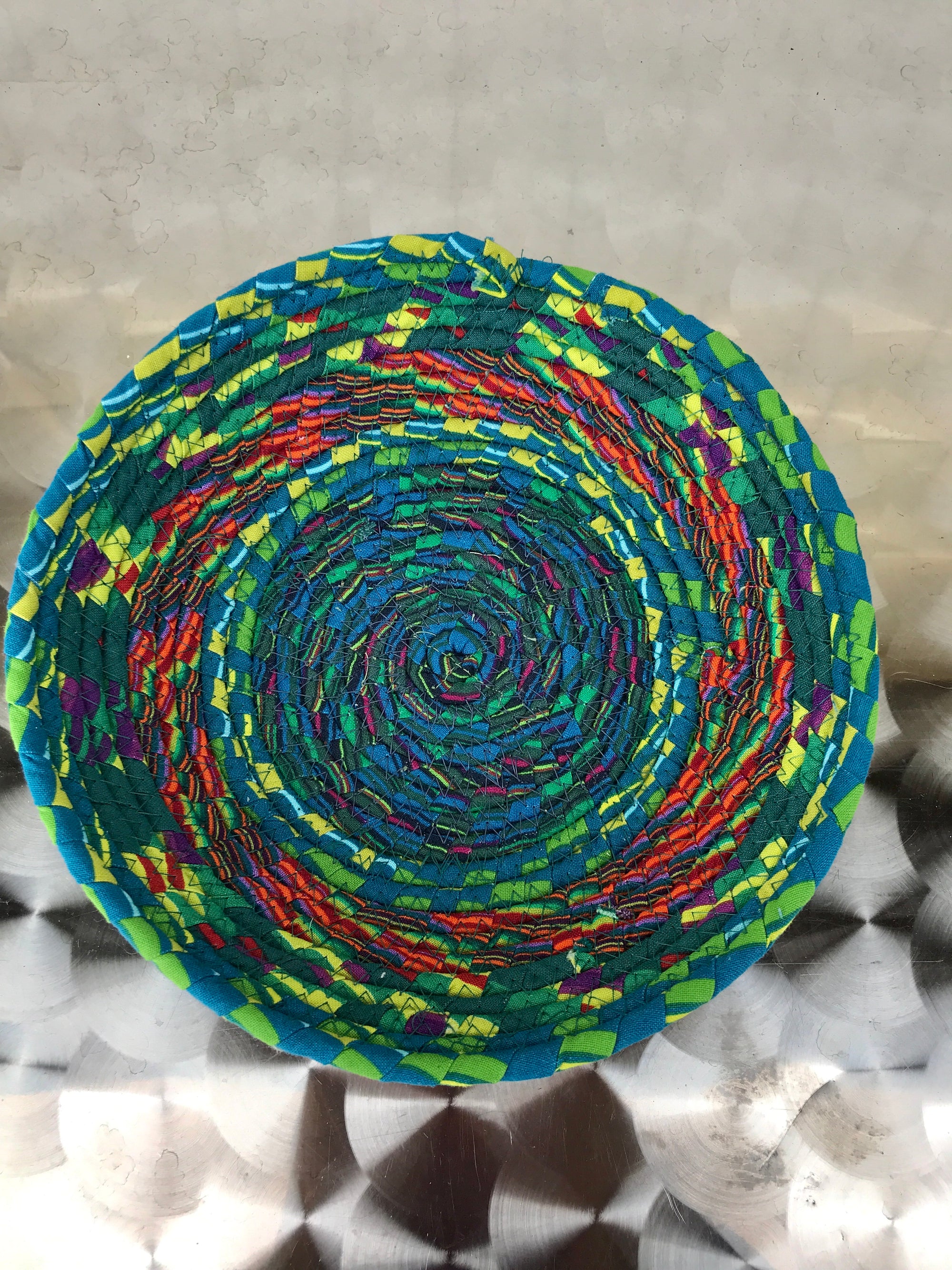 Fabric Coil Wrapped Bowl Green and Orange