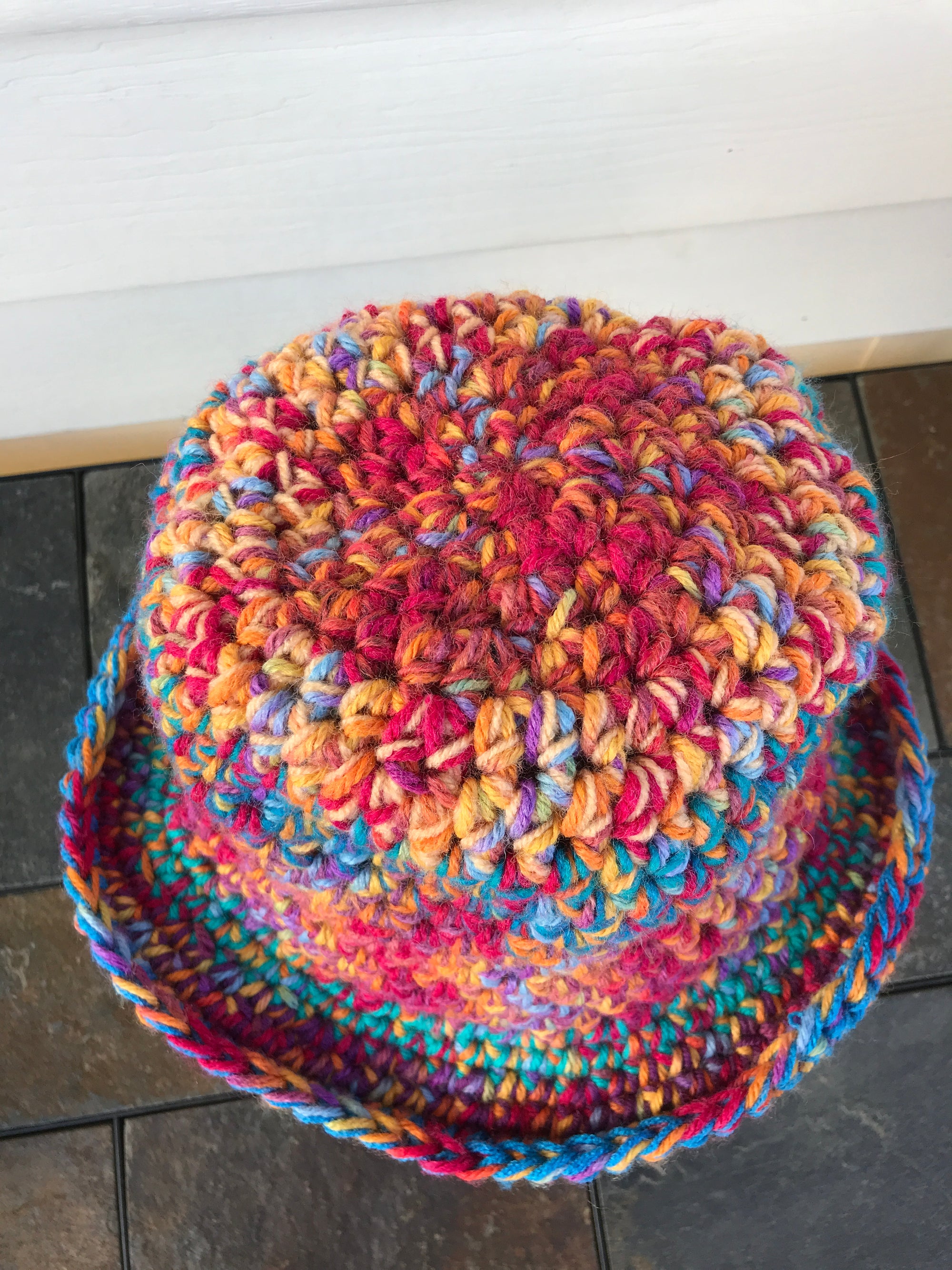 Fedora Style Hat in Orange, Turquoise, Yellow and Rust