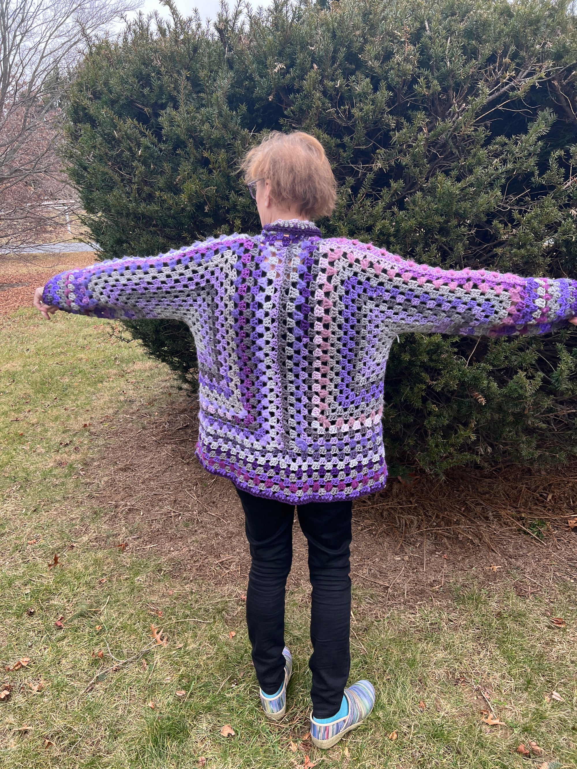 Purple Gray Hexagon Granny Cardigan