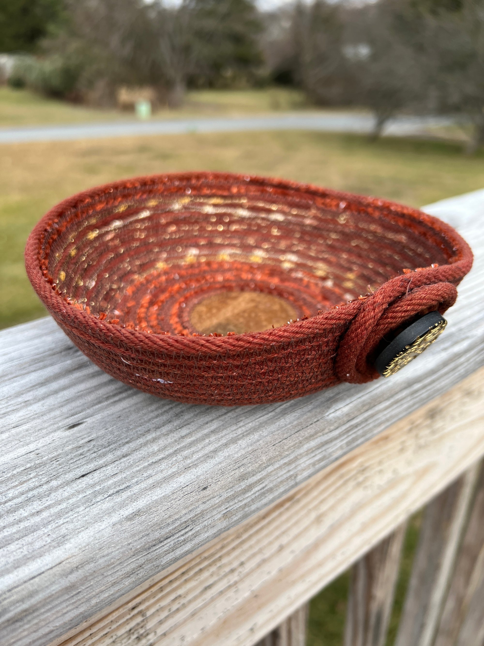 Coil Wrapped Catch all Bowl Rust with Gold Accents